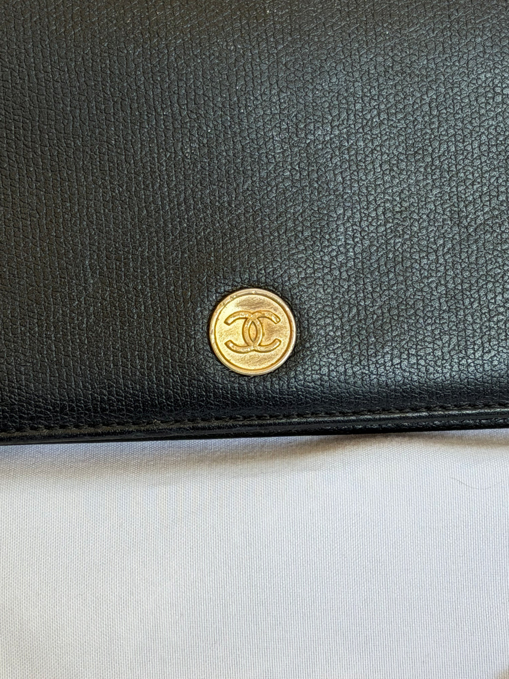 Chanel Wallet in Chain WOC in Black Leather, Gold Logo & Chain