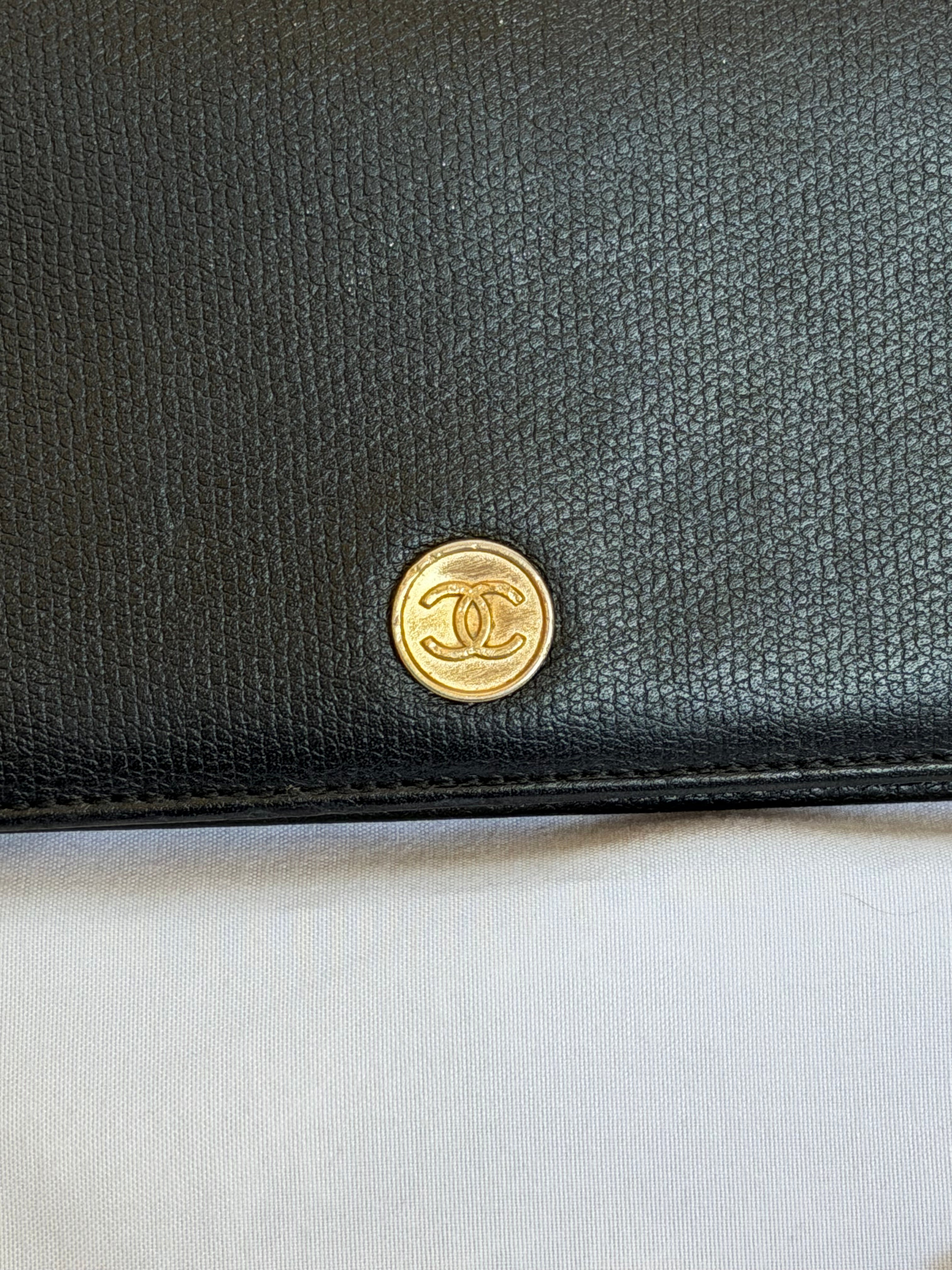 Chanel Wallet in Chain WOC in Black Leather, Gold Logo & Chain