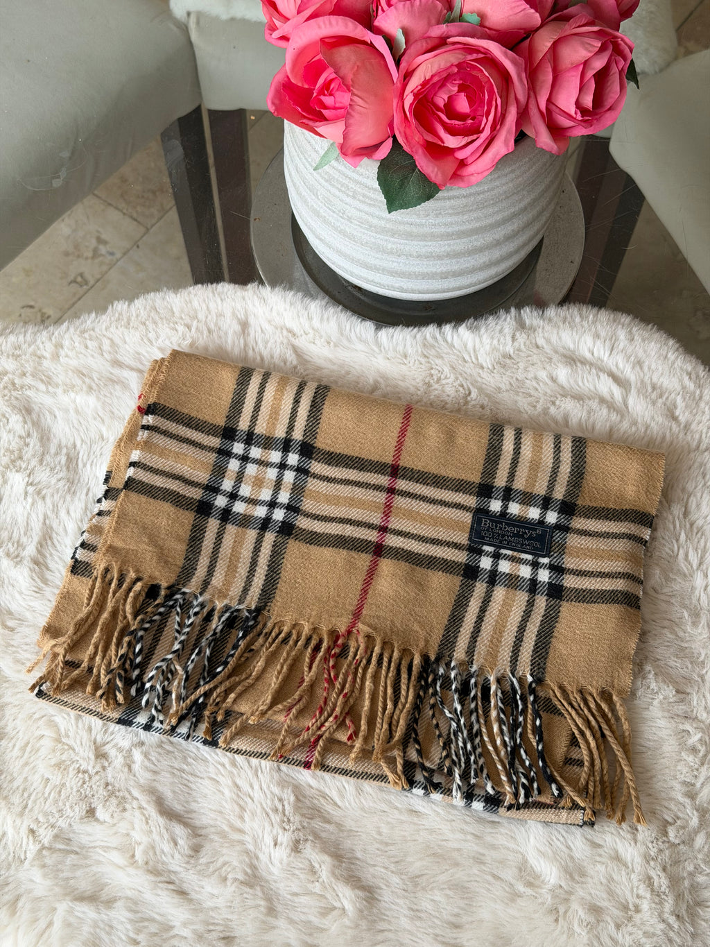 Burberry Classic Lambswool Scarf in Camel Nova Check