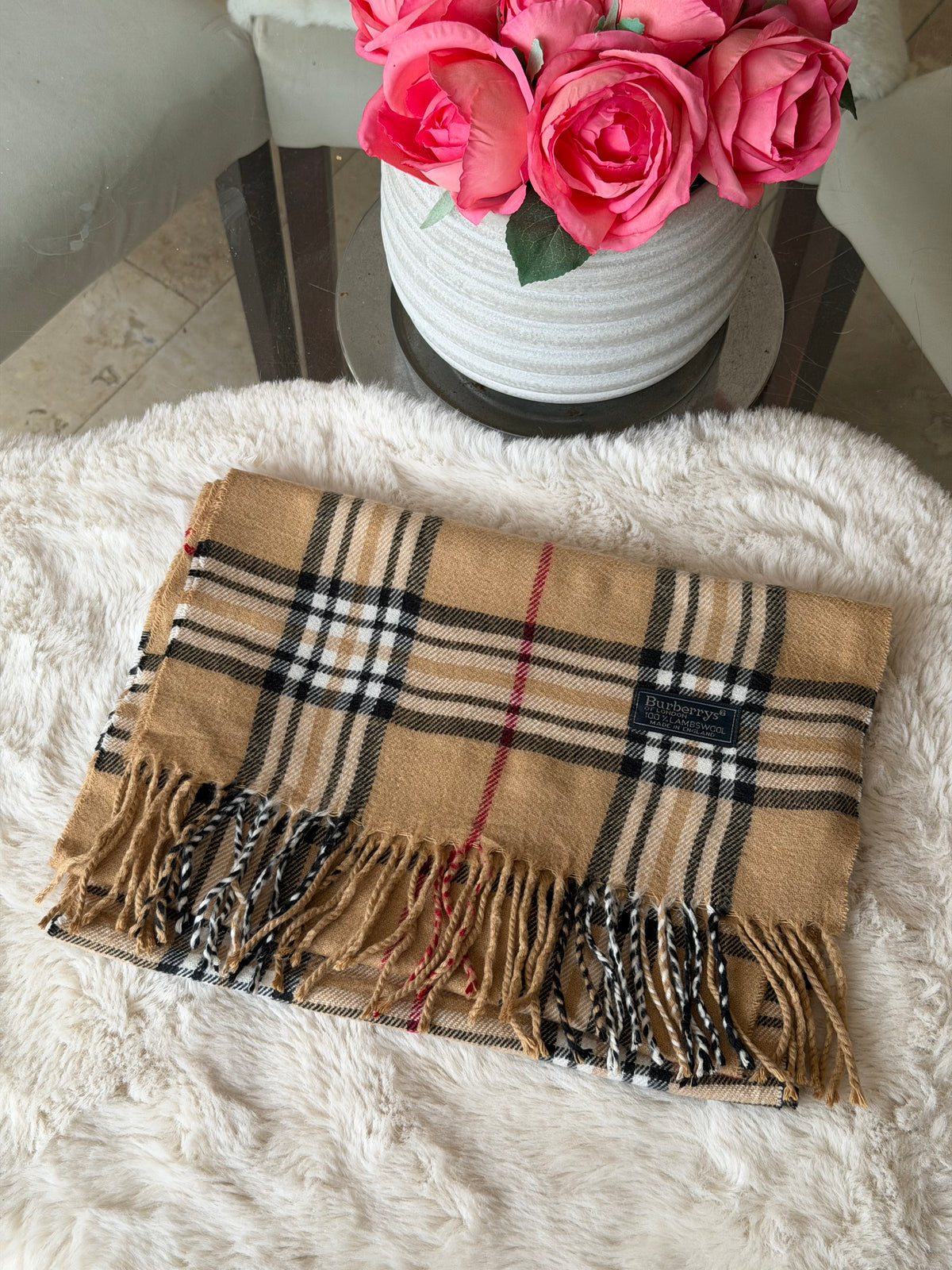 Burberry Classic Lambswool Scarf in Camel Nova Check
