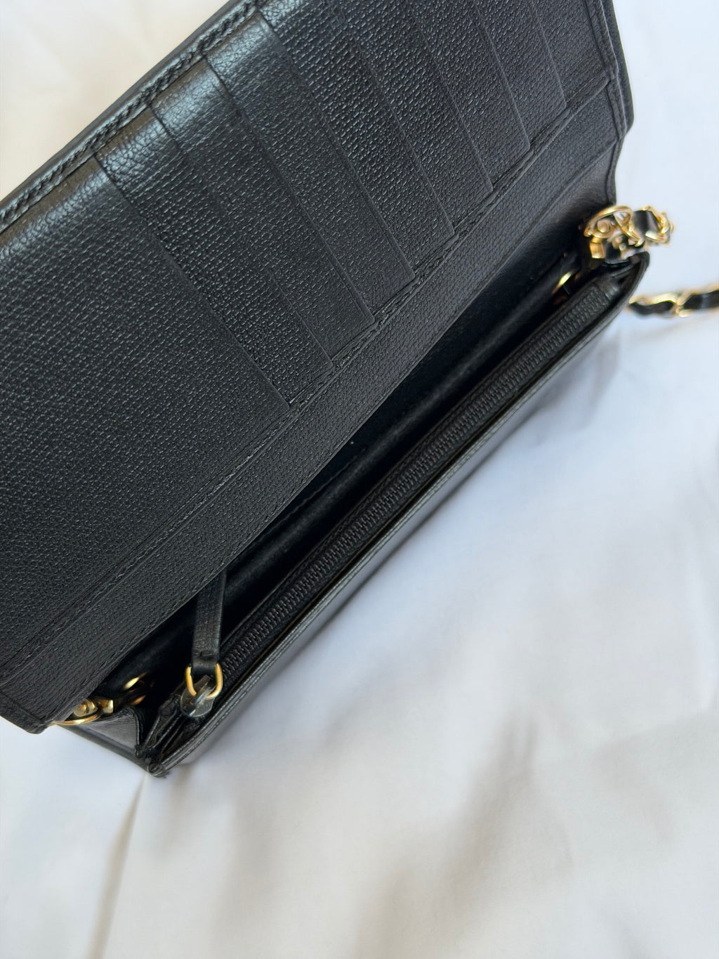 Chanel Wallet in Chain WOC in Black Leather, Gold Logo & Chain