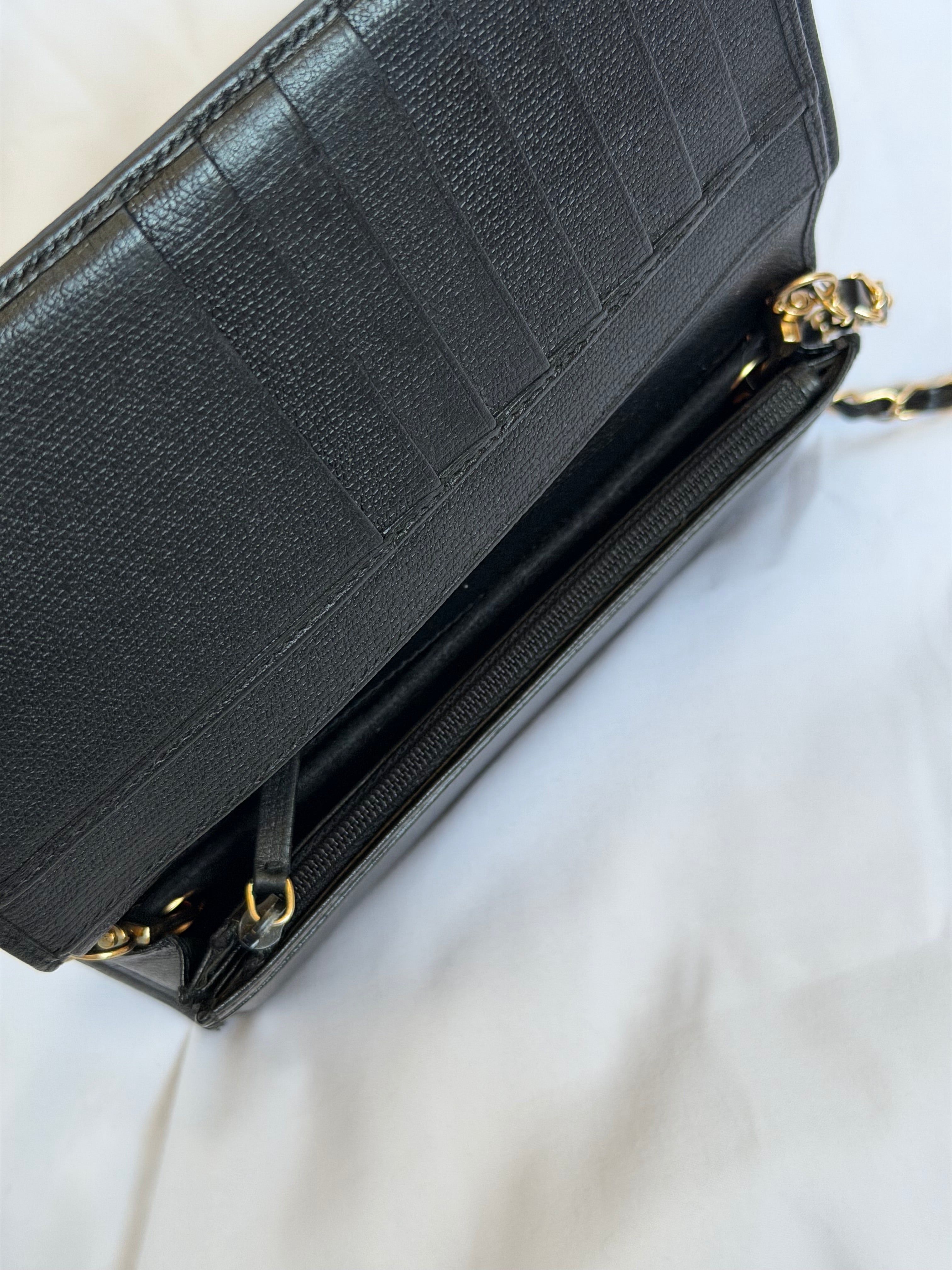 Chanel Wallet in Chain WOC in Black Leather, Gold Logo & Chain