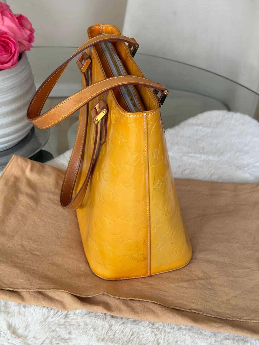 Louis Vuitton Houston in Yellow Vernis Leather