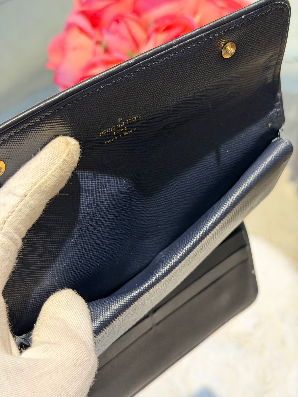 Louis Vuitton Porte Tresor International Wallet in Navy Mini Lin Monogram