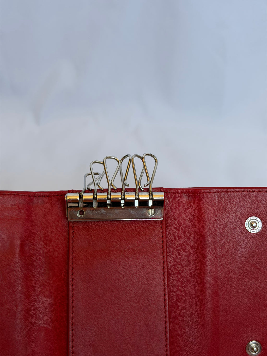 Chanel Red and Silver 6 Key Holder Wallet