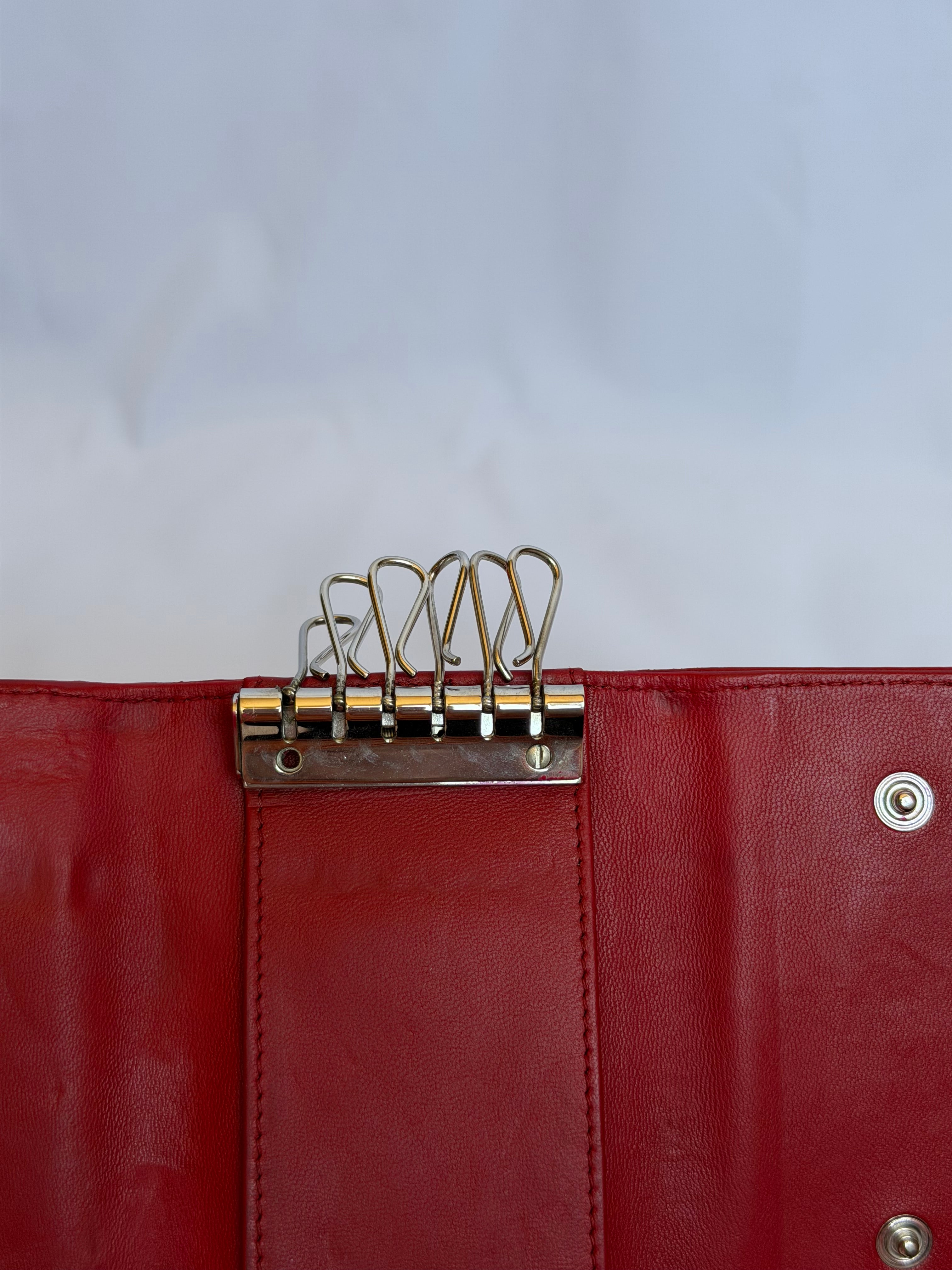 Chanel Red and Silver 6 Key Holder Wallet