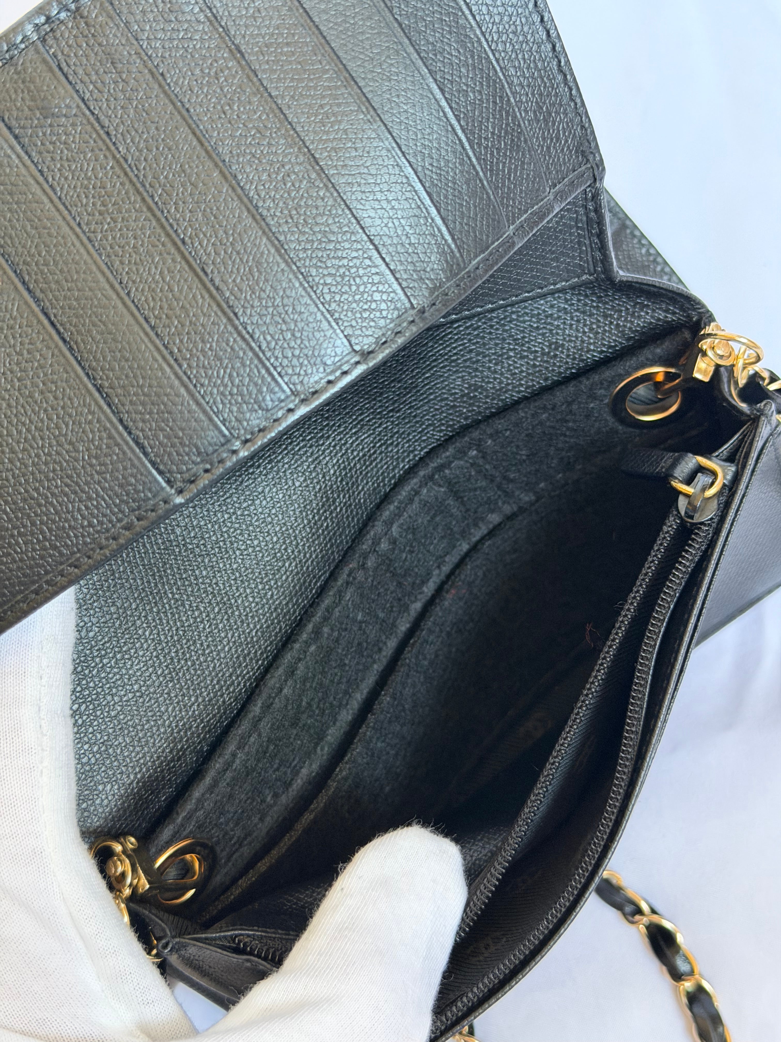 Chanel Wallet on Chain WOC in Black Leather, Gold Logo & Chain