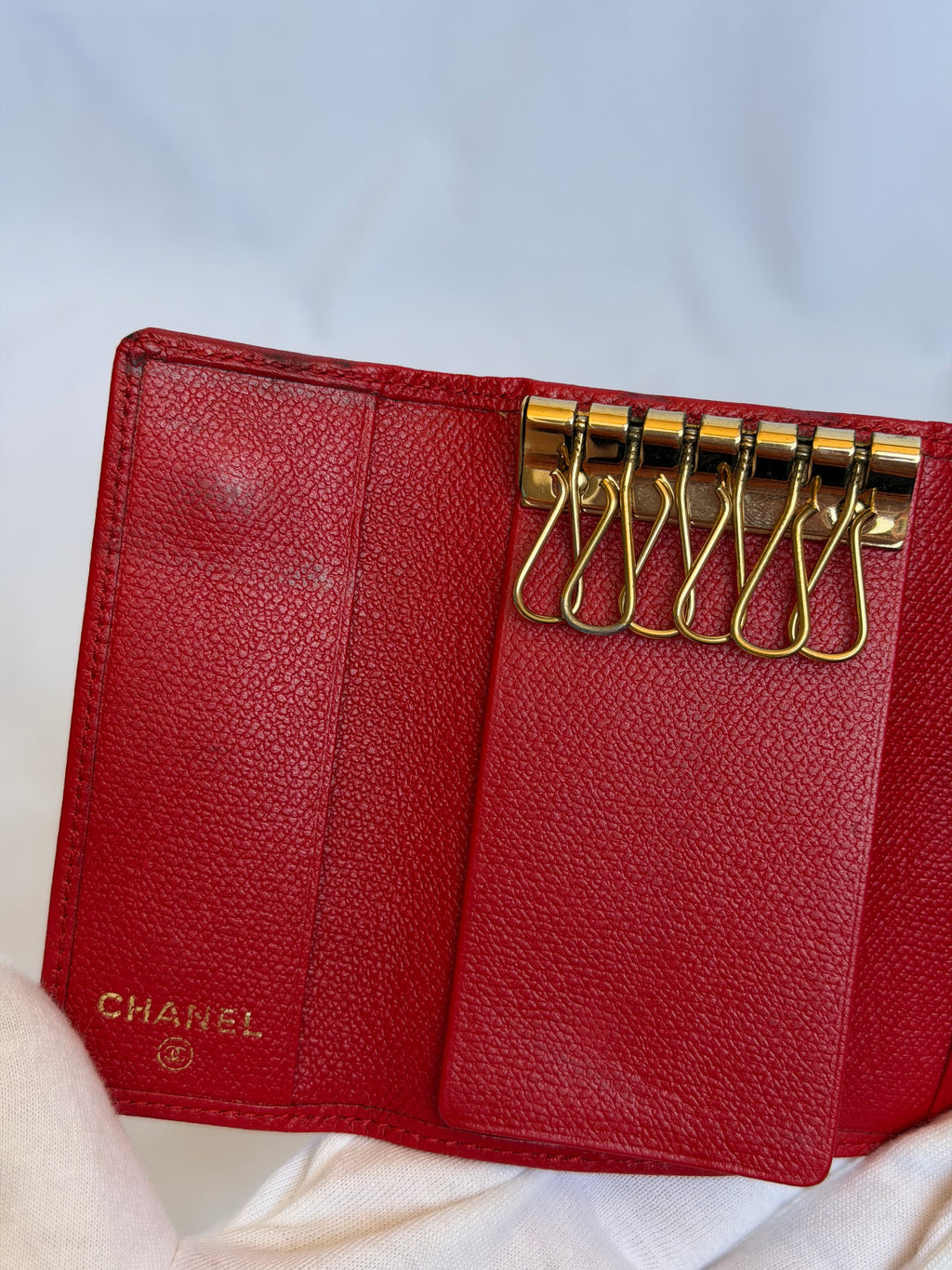 Chanel Red and Gold Leather 6 Key Holder Wallet