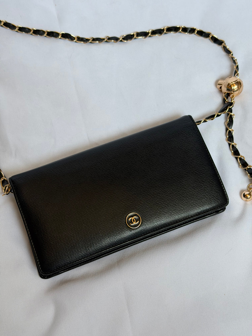 Chanel Wallet on Chain WOC in Black Leather with Gold Logo & Chain