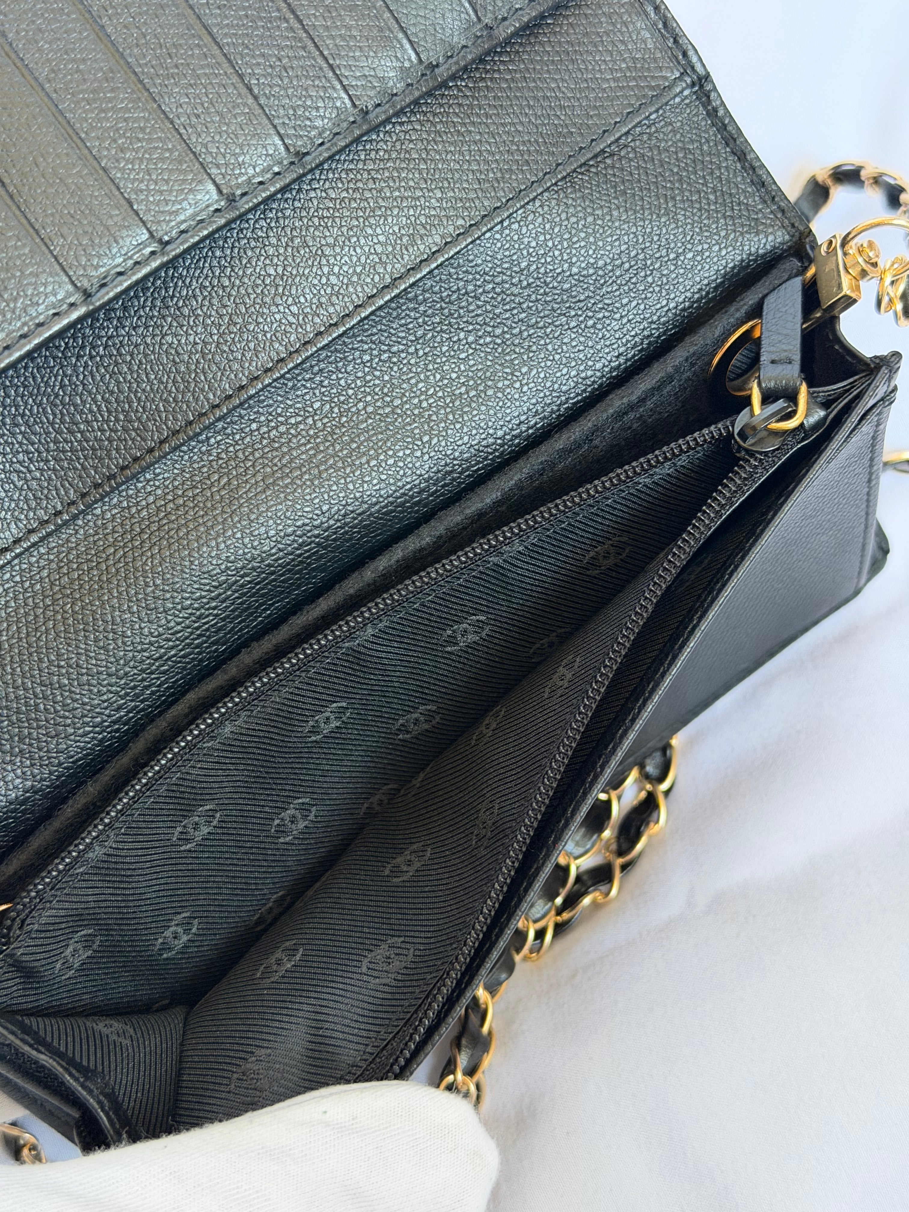 Chanel Wallet on Chain WOC in Black Leather, Gold Logo & Chain