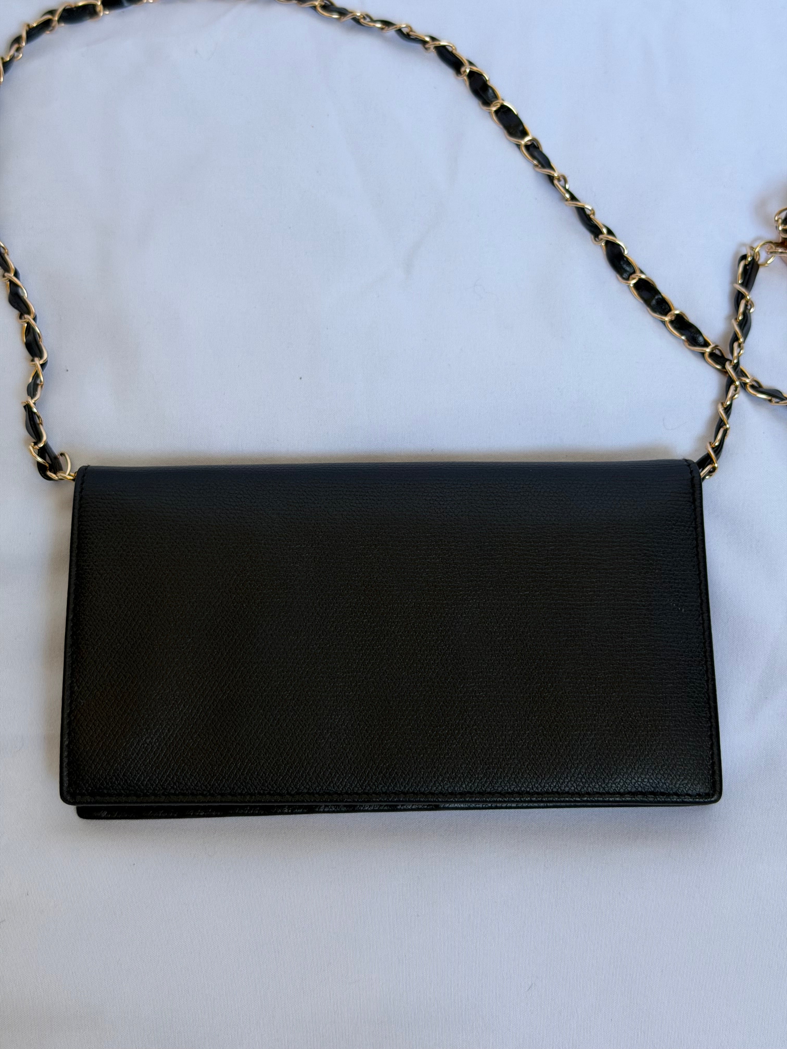 Chanel Wallet on Chain WOC in Black Leather, Gold Logo & Chain