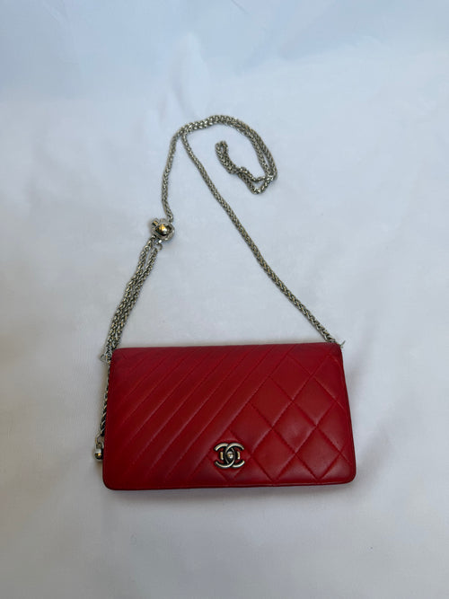 Chanel Red Lambskin Leather Wallet on Chain WOC