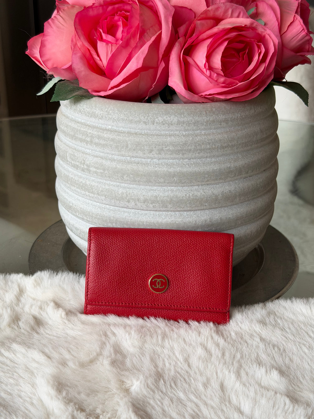 Chanel Red and Gold Leather 6 Key Holder Wallet