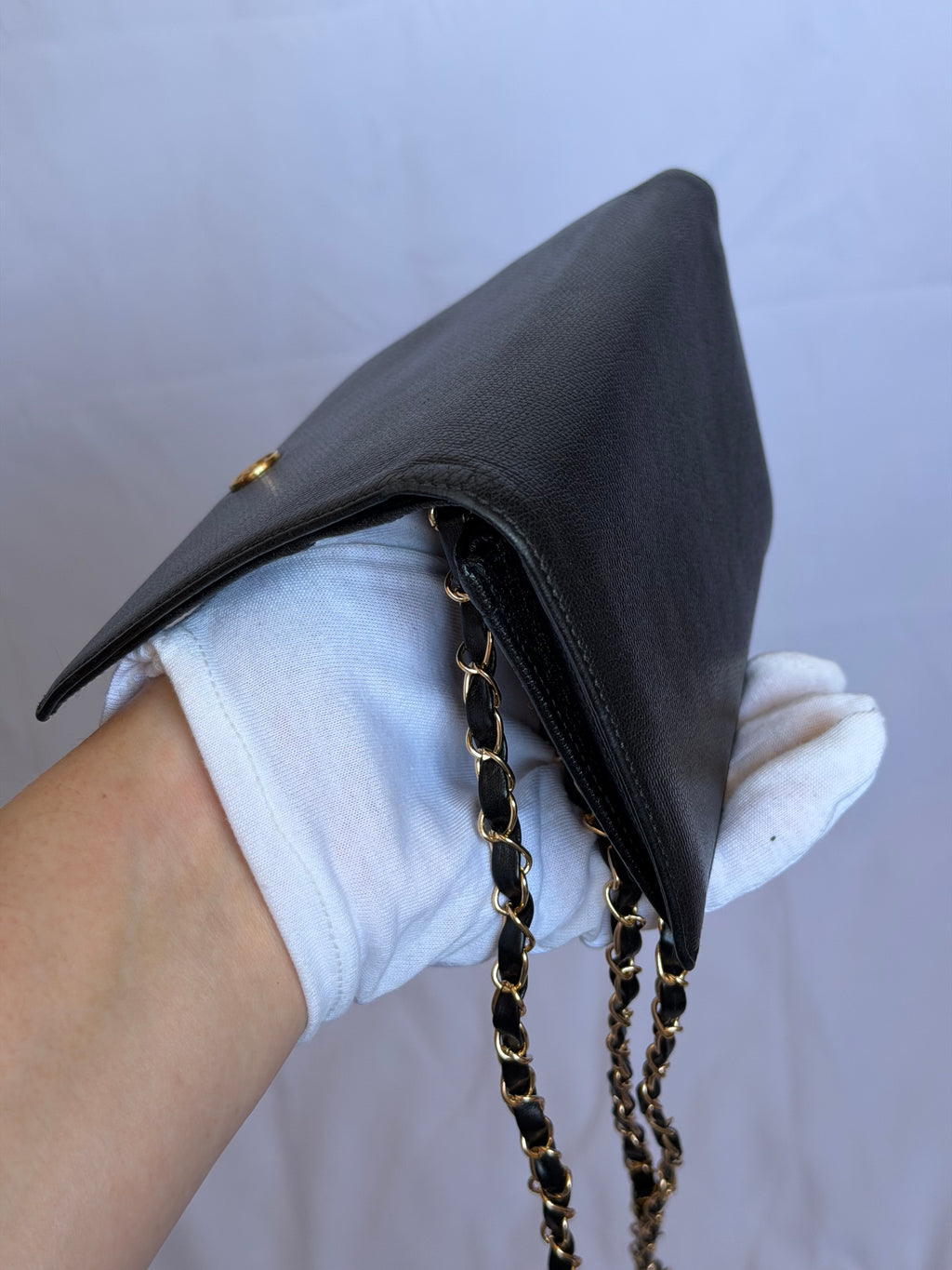 Chanel Wallet in Chain WOC in Black Leather, Gold Logo & Chain