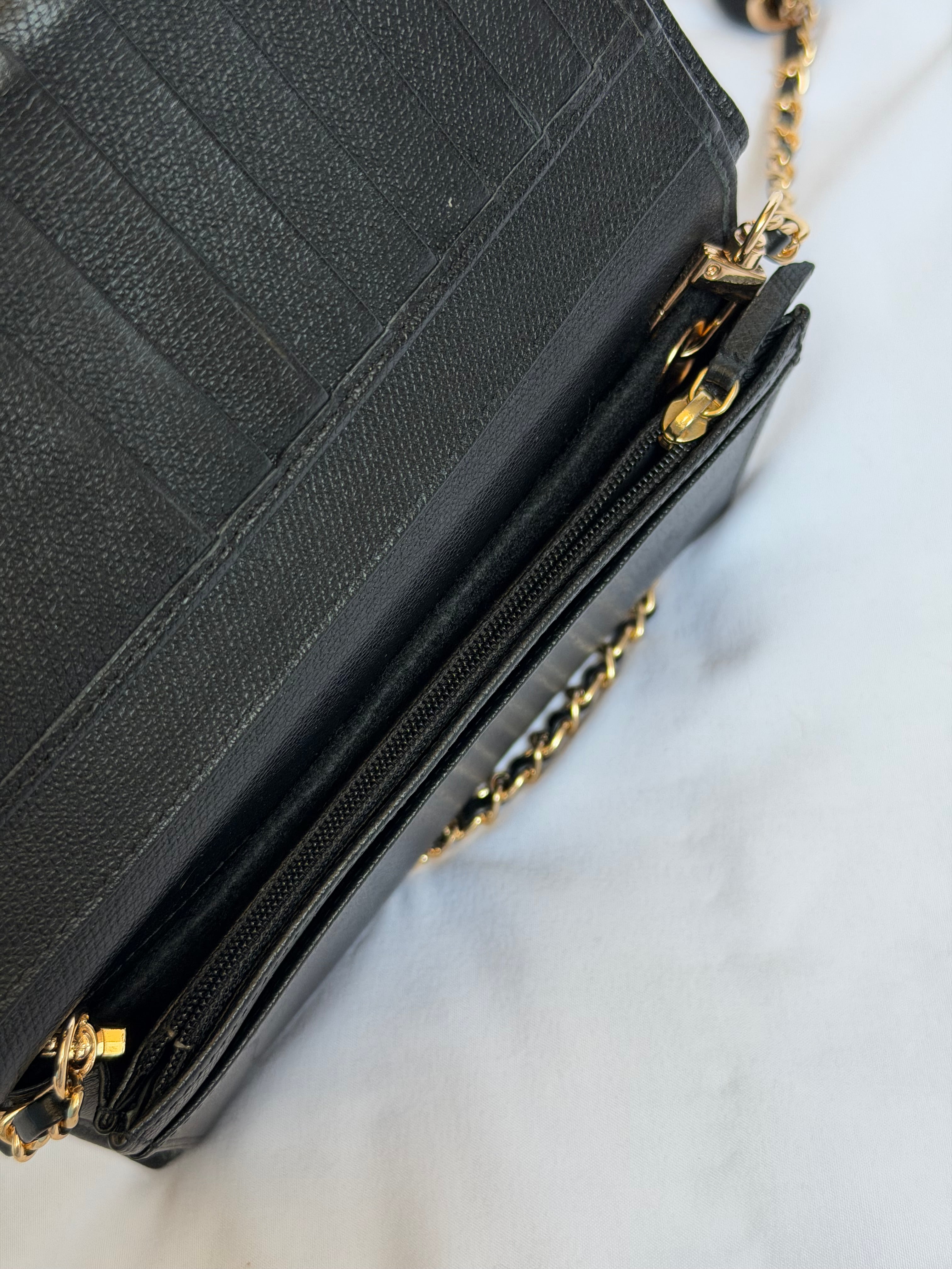 Chanel Wallet on Chain WOC in Black Leather with Gold Logo
