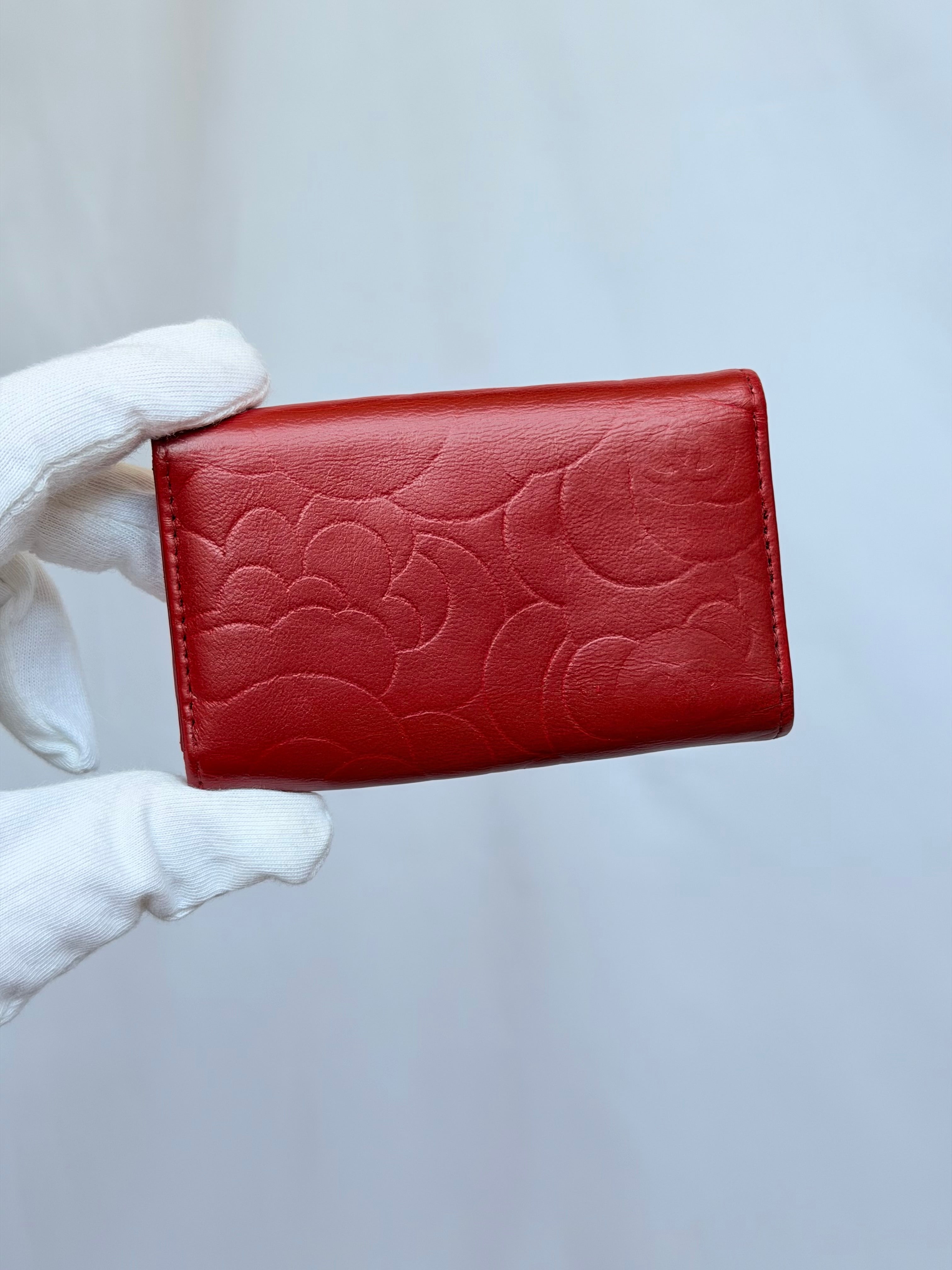 Chanel Red and Silver 6 Key Holder Wallet