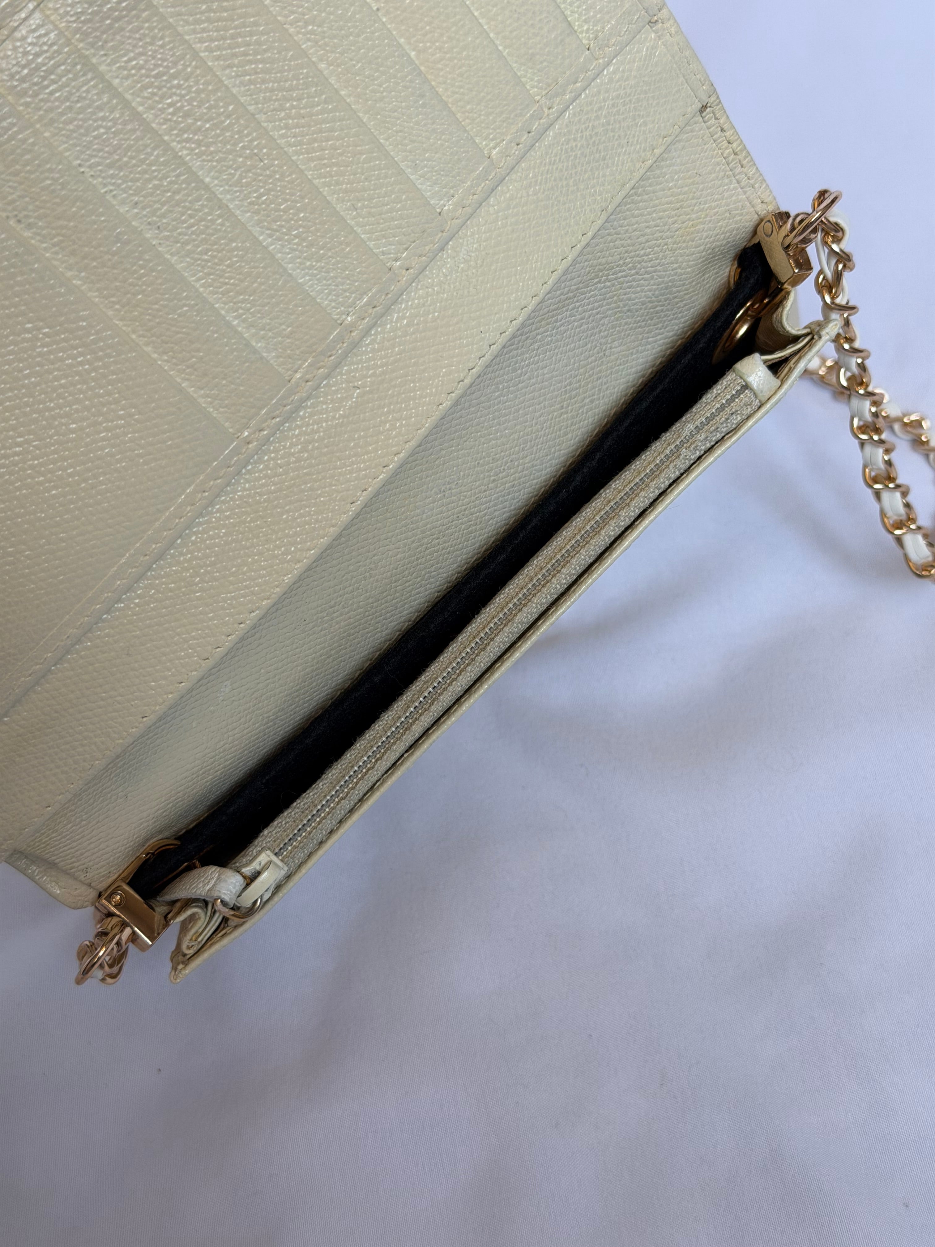 Chanel Wallet on Chain WOC in White Leather and Gold Logo
