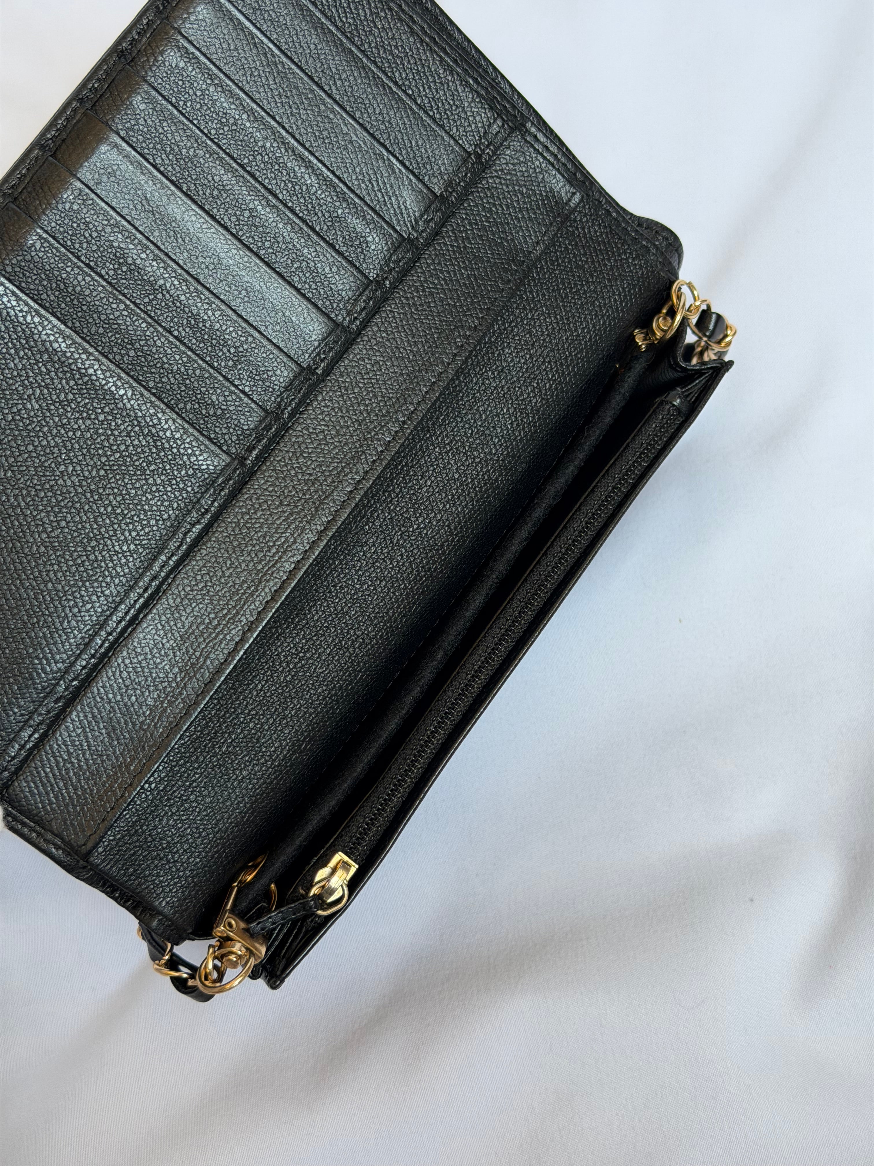 Chanel Wallet on Chain WOC in Black Leather with Gold Solid Logo