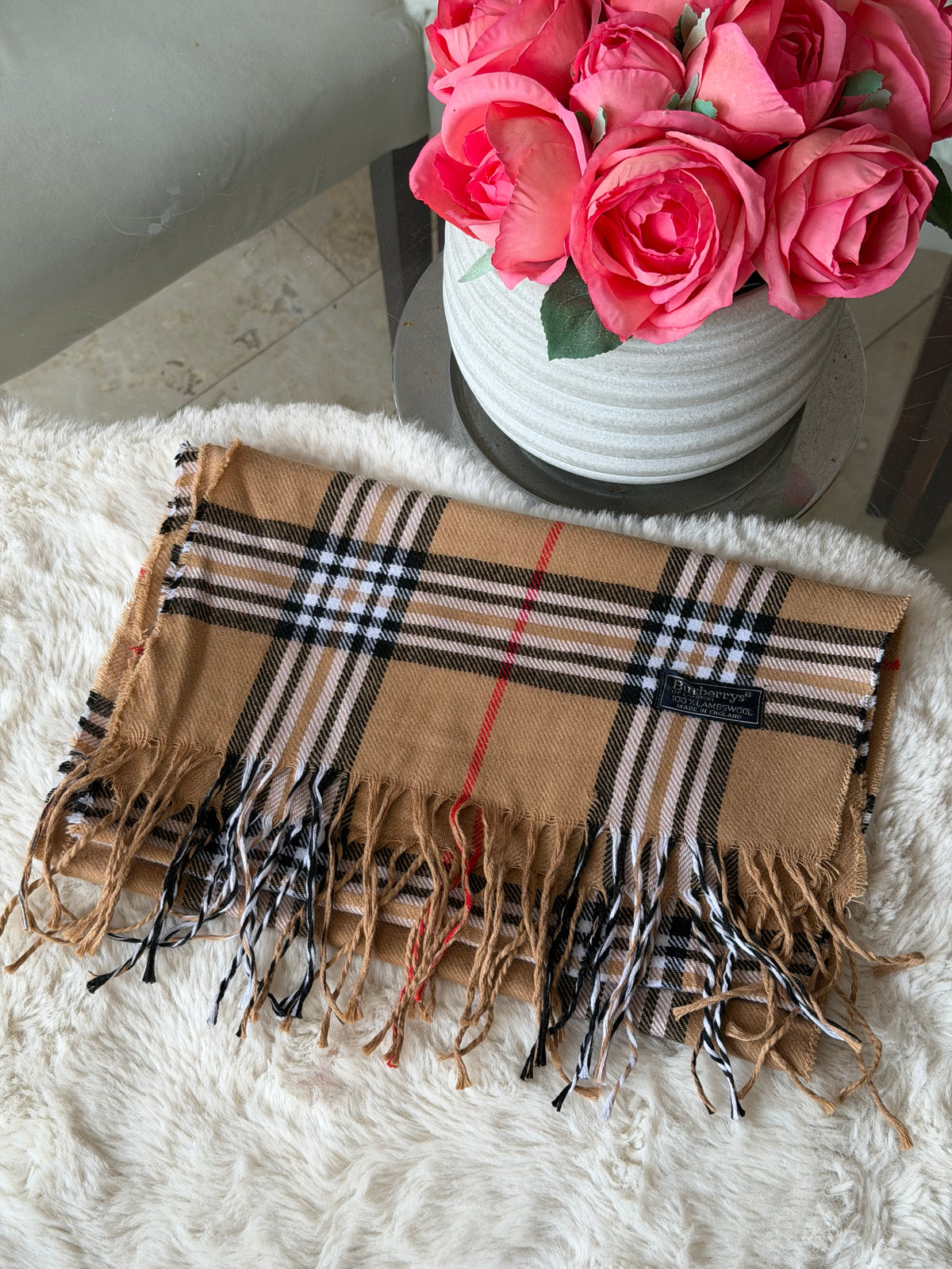 Burberry Classic Lambswool Scarf in Camel Nova Check