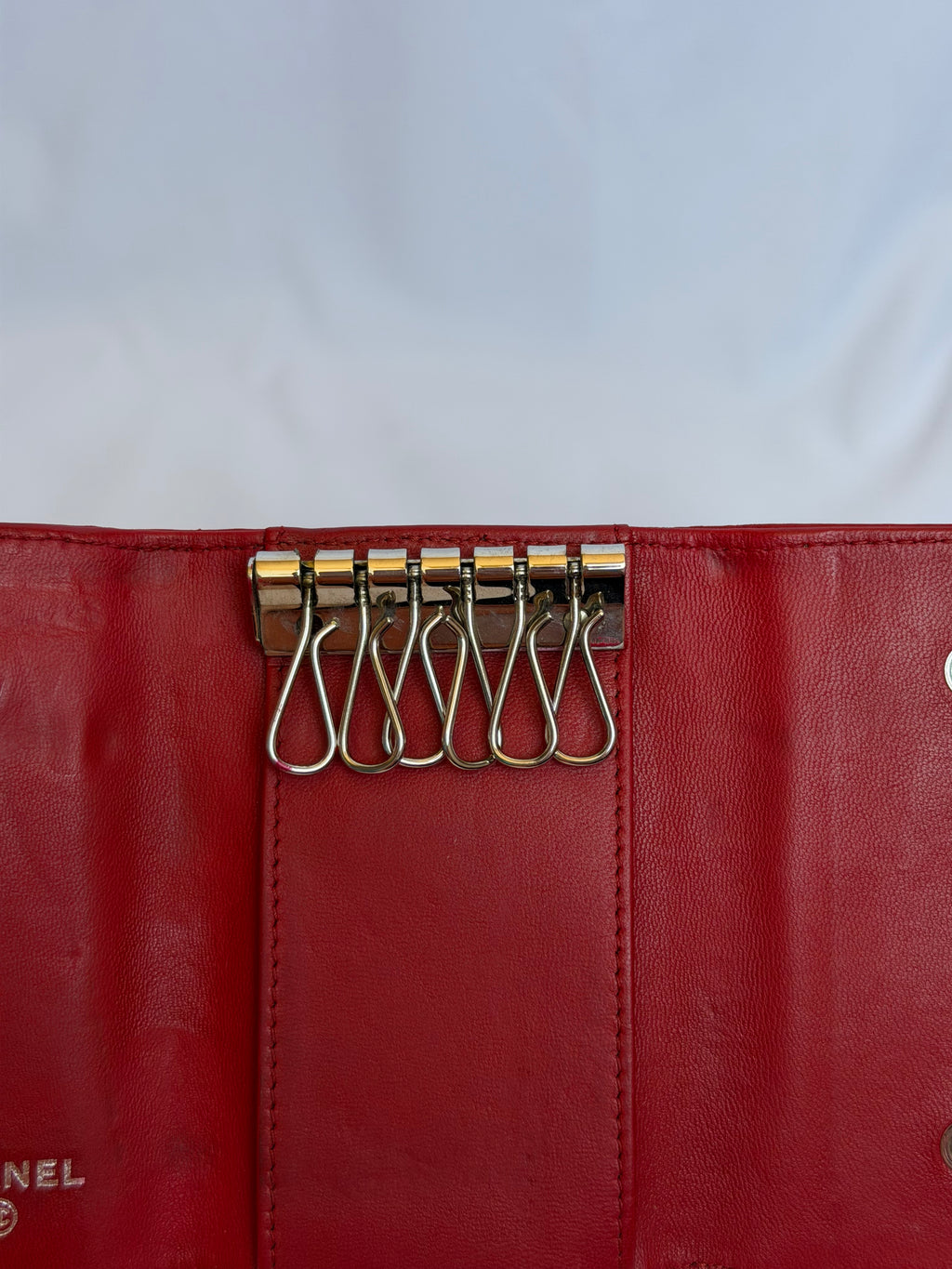 Chanel Red and Silver 6 Key Holder Wallet