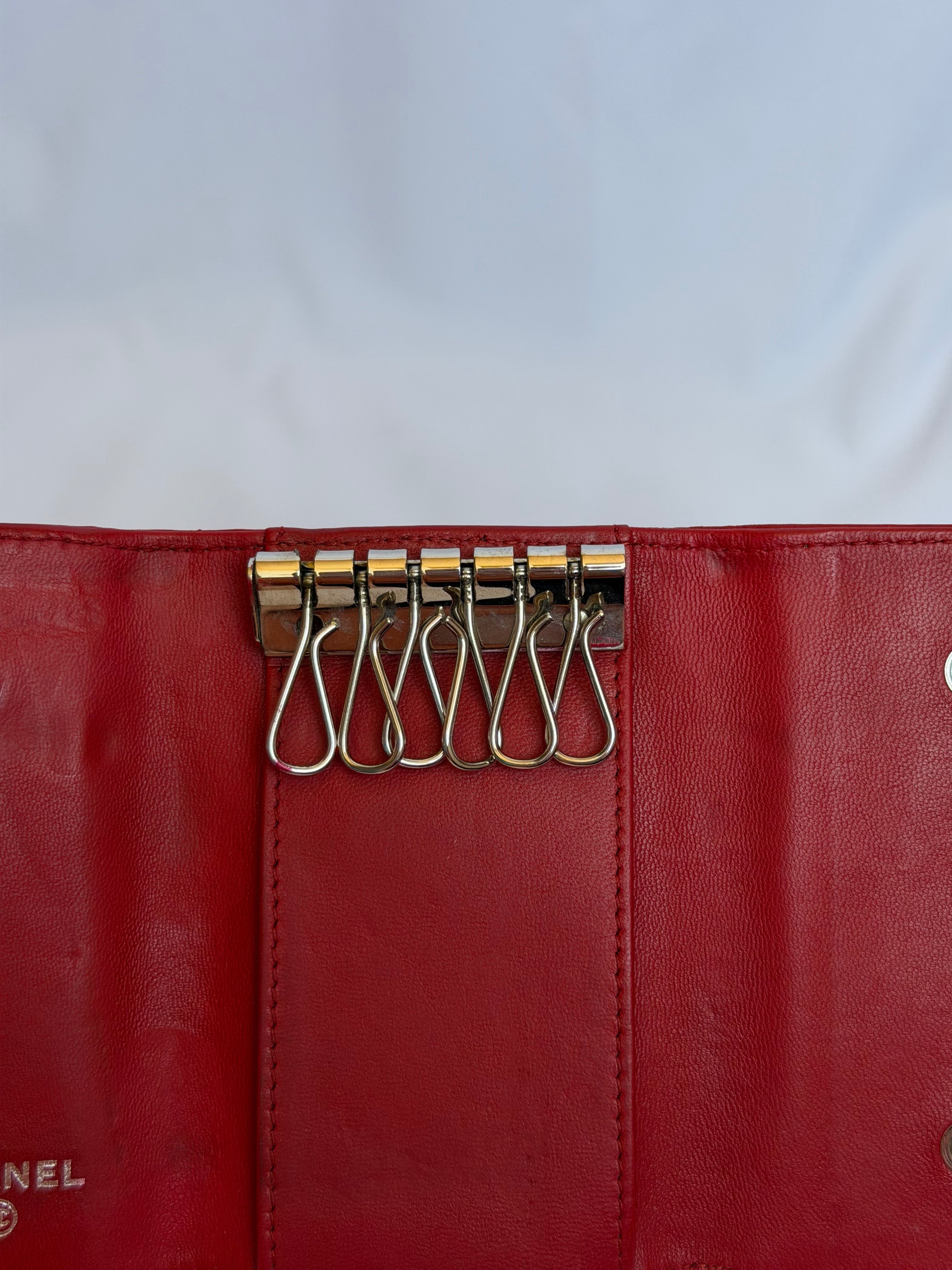 Chanel Red and Silver 6 Key Holder Wallet