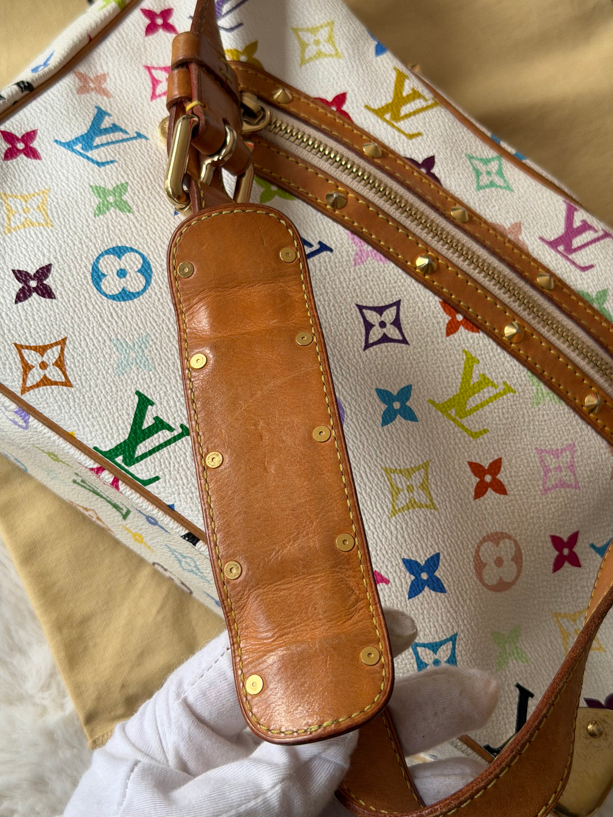 Louis Vuitton X Takashi Murakami Boulonge in White Multicolour Monogram Canvas