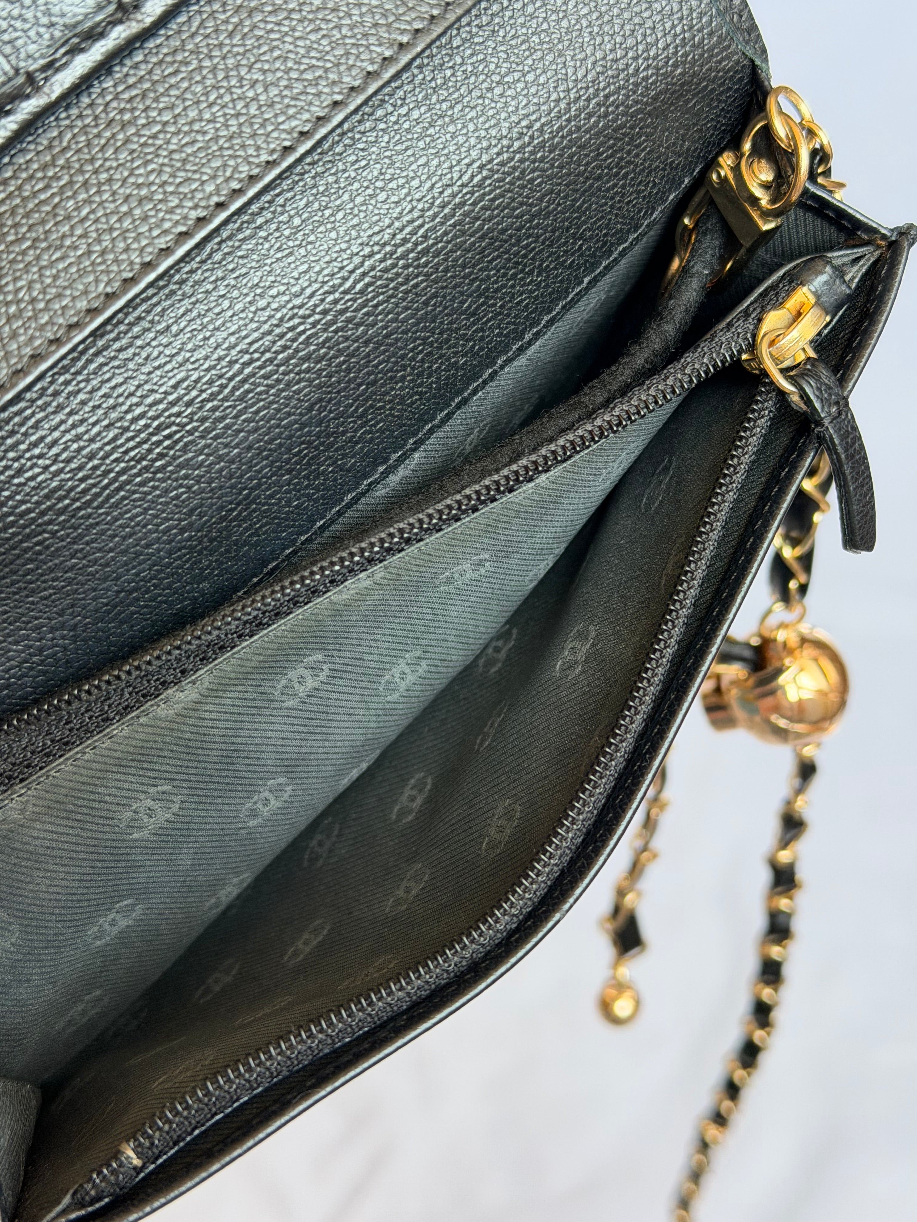 Chanel Wallet on Chain WOC in Black Leather with Gold Logo & Chain