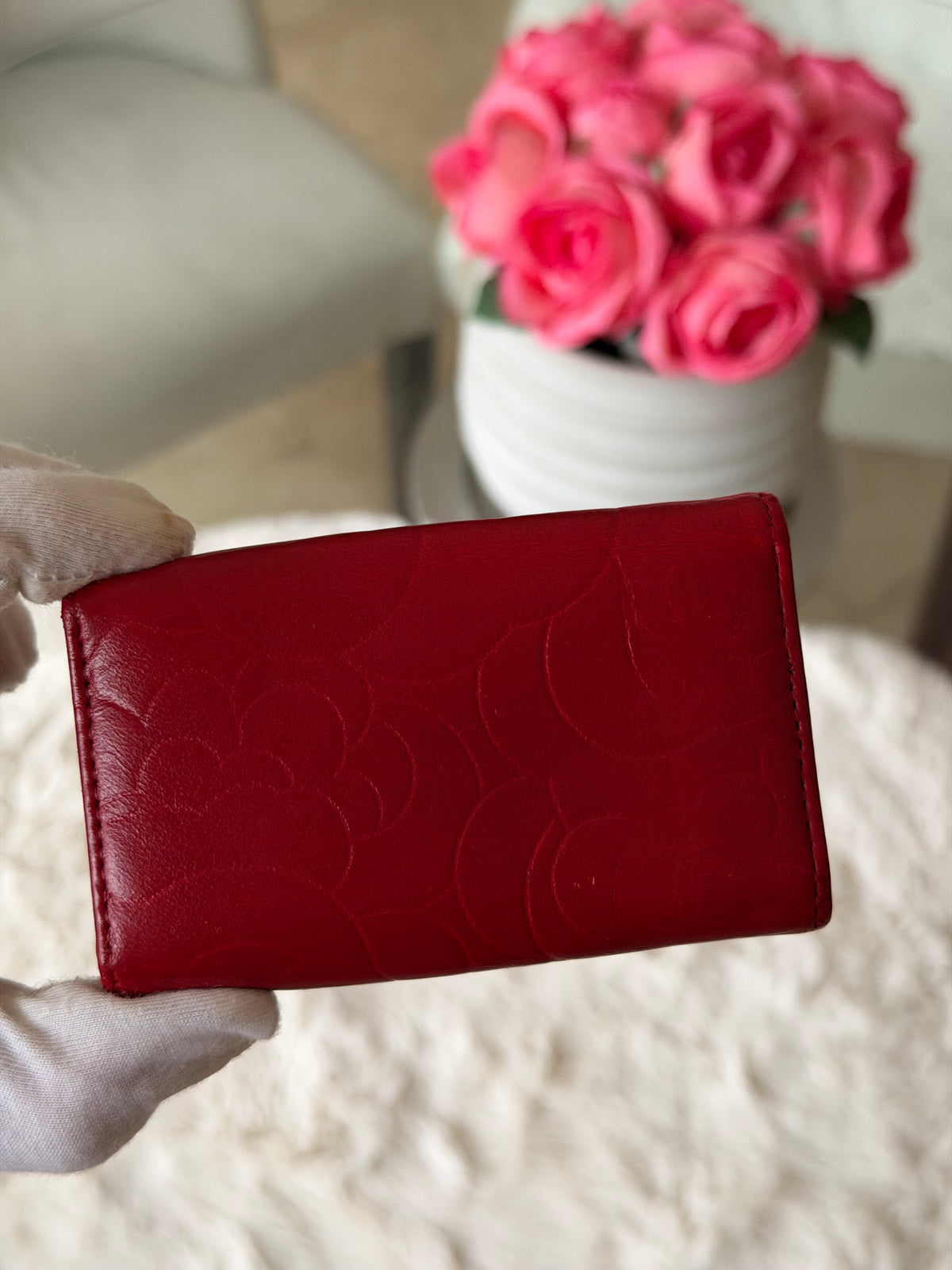 Chanel Red and Silver 6 Key Holder Wallet
