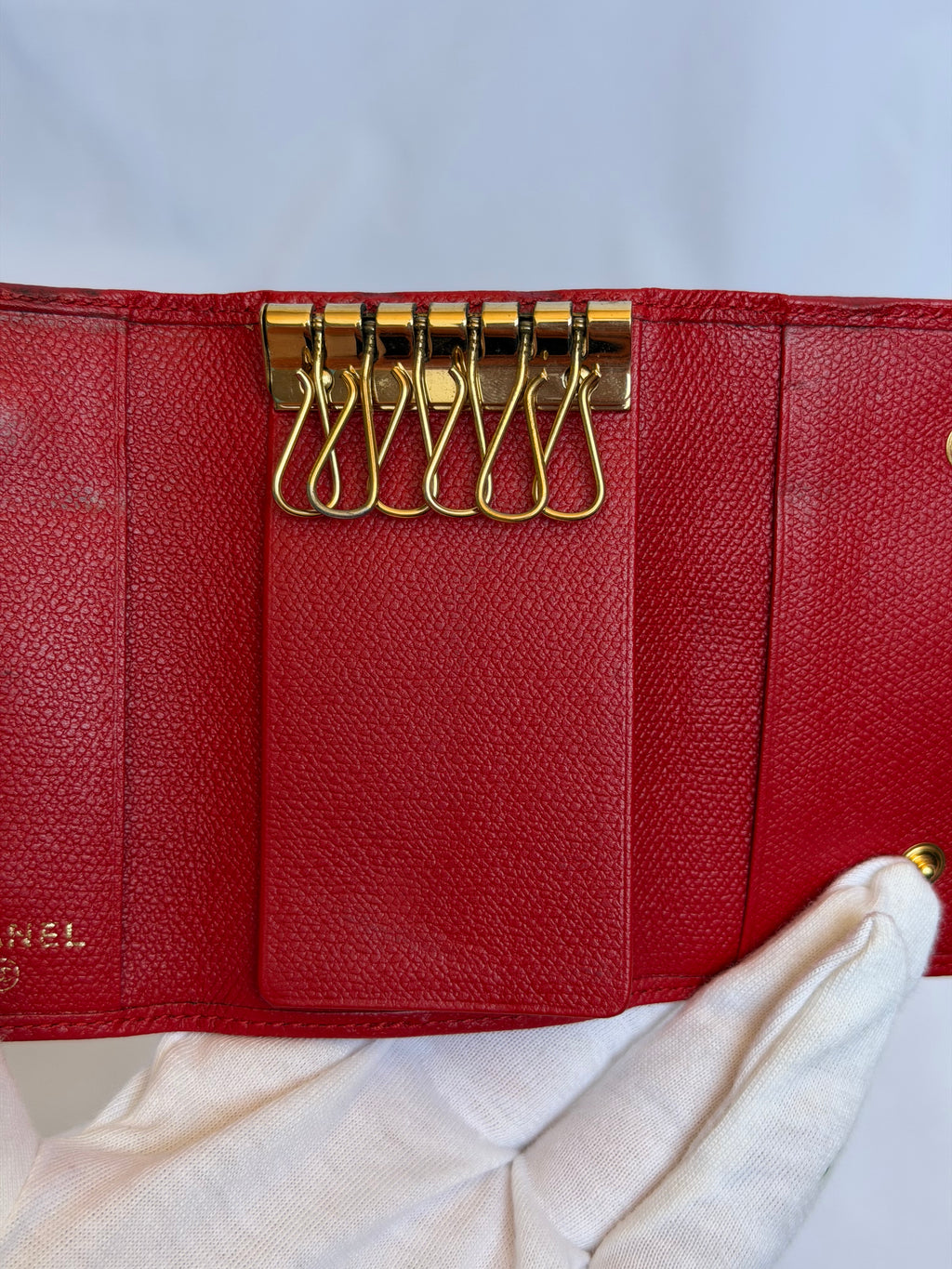 Chanel Red and Gold Leather 6 Key Holder Wallet