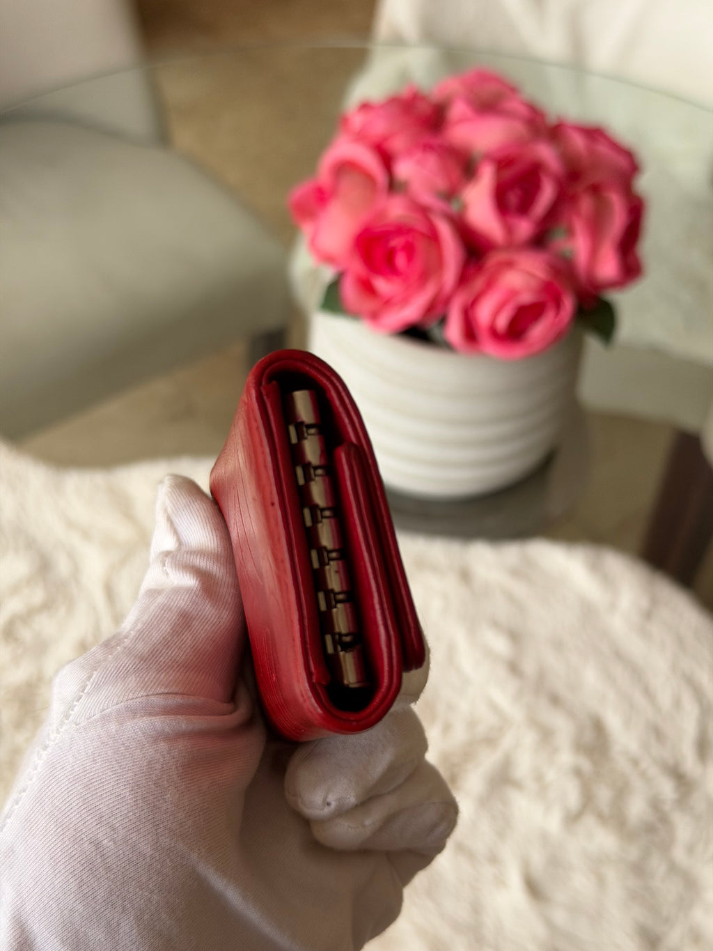Chanel Red and Silver 6 Key Holder Wallet