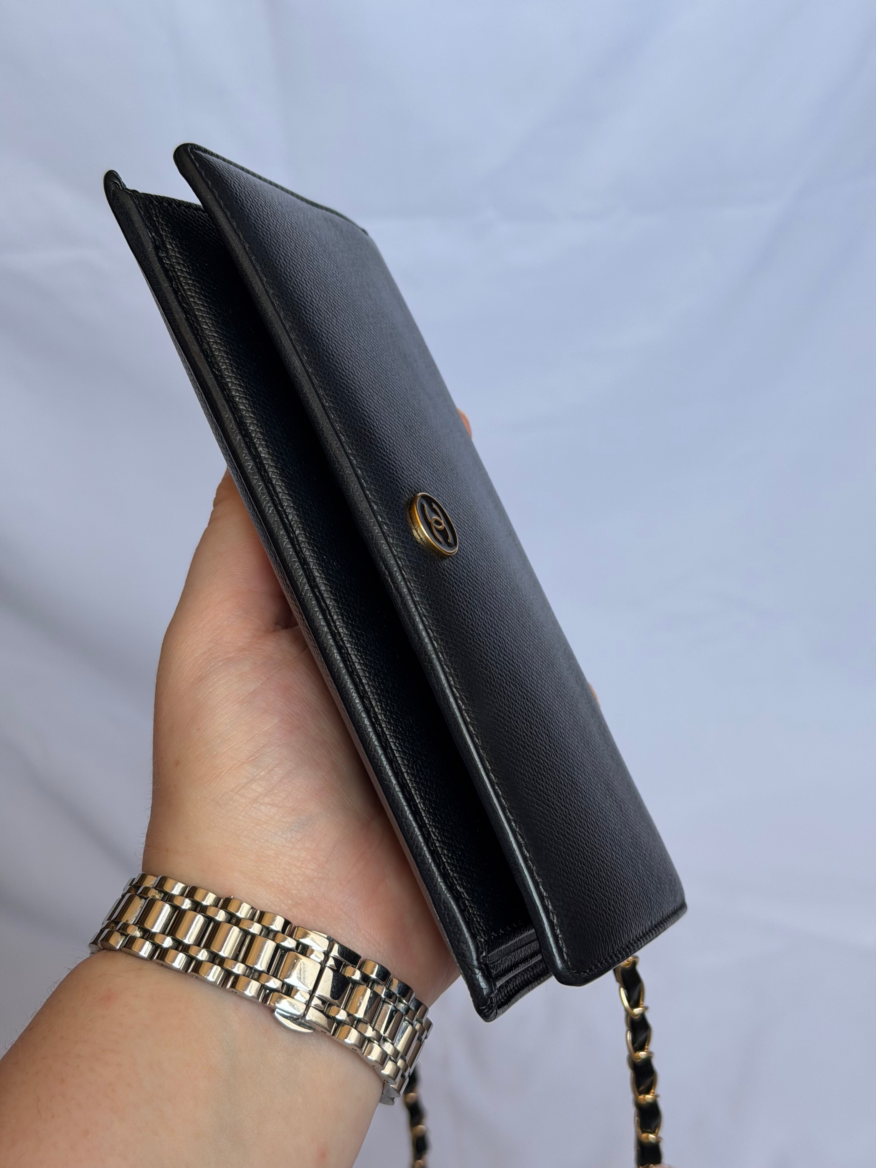 Chanel Wallet on Chain WOC in Black Leather with Gold Logo & Chain