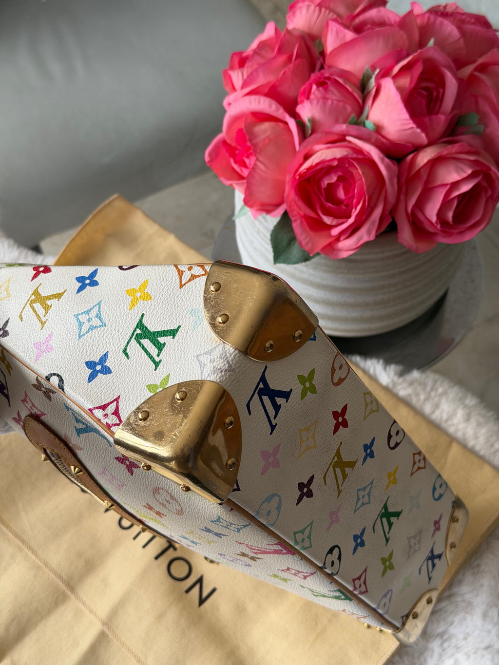 Louis Vuitton X Takashi Murakami Boulonge in White Multicolour Monogram Canvas