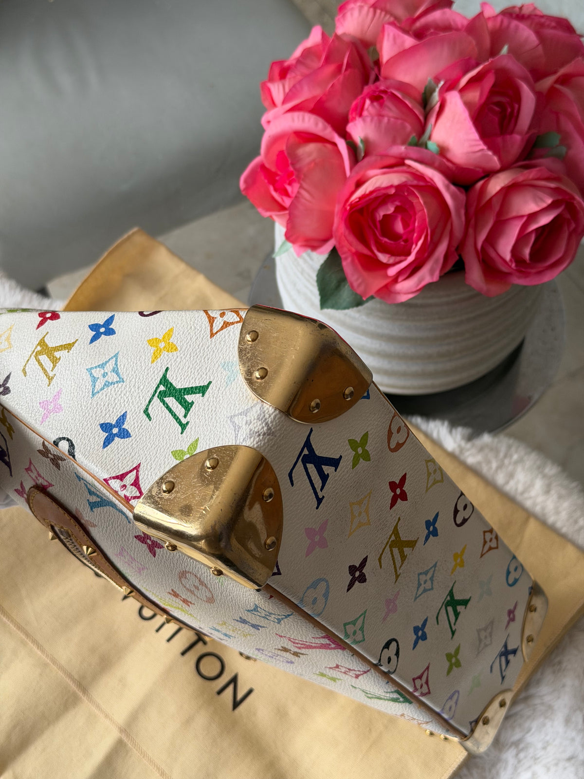 Louis Vuitton X Takashi Murakami Boulonge in White Multicolour Monogram Canvas