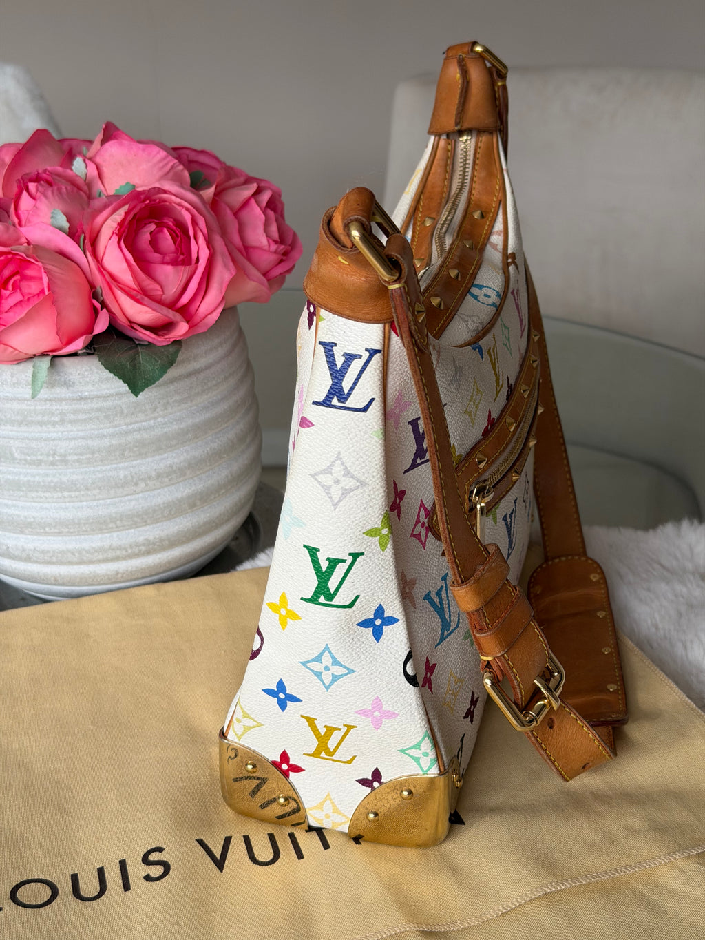 Louis Vuitton X Takashi Murakami Boulonge in White Multicolour Monogram Canvas