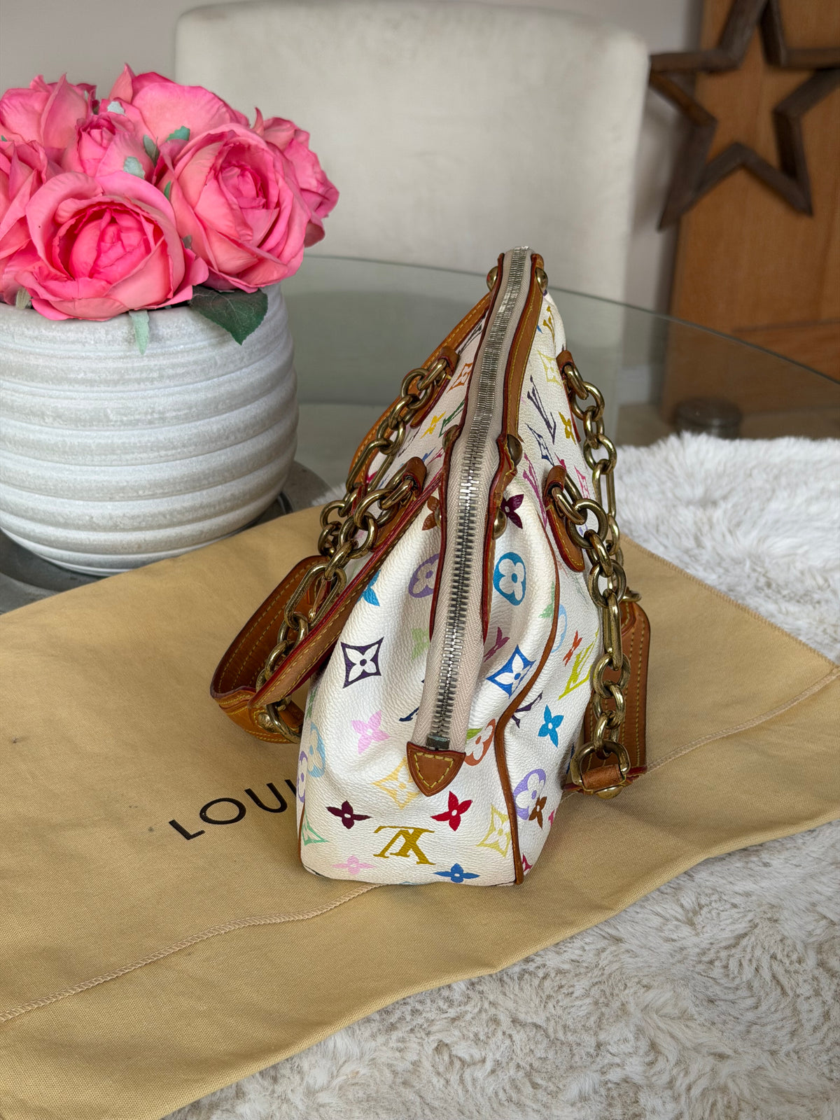 Louis Vuitton X Takashi Murakami Gracie MM in White Multicolour Monogram Canvas