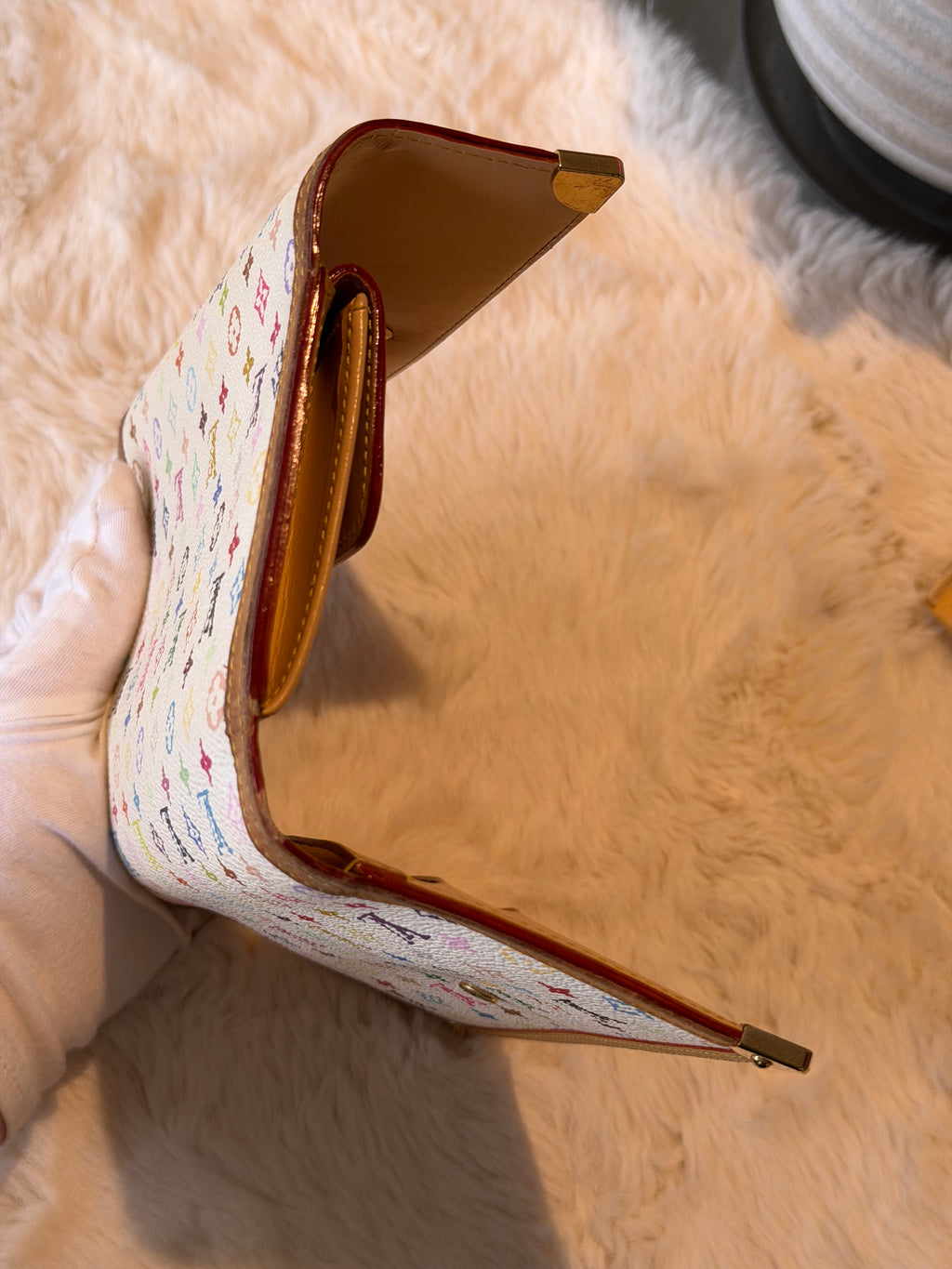 Louis Vuitton X Takashi Murakami Trifold Sarah Wallet in White Multicolour Monogram Canvas