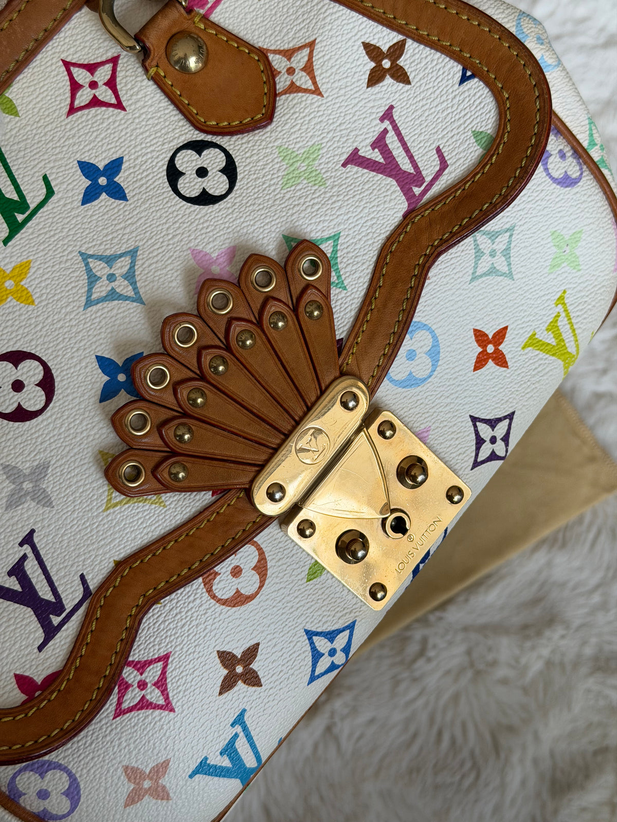 Louis Vuitton X Takashi Murakami Gracie MM in White Multicolour Monogram Canvas