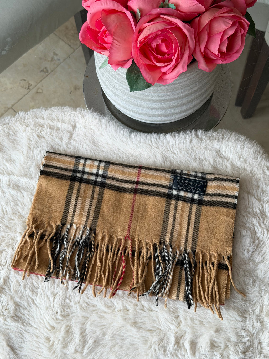 Burberry Classic Lambswool Scarf in Camel Nova Check