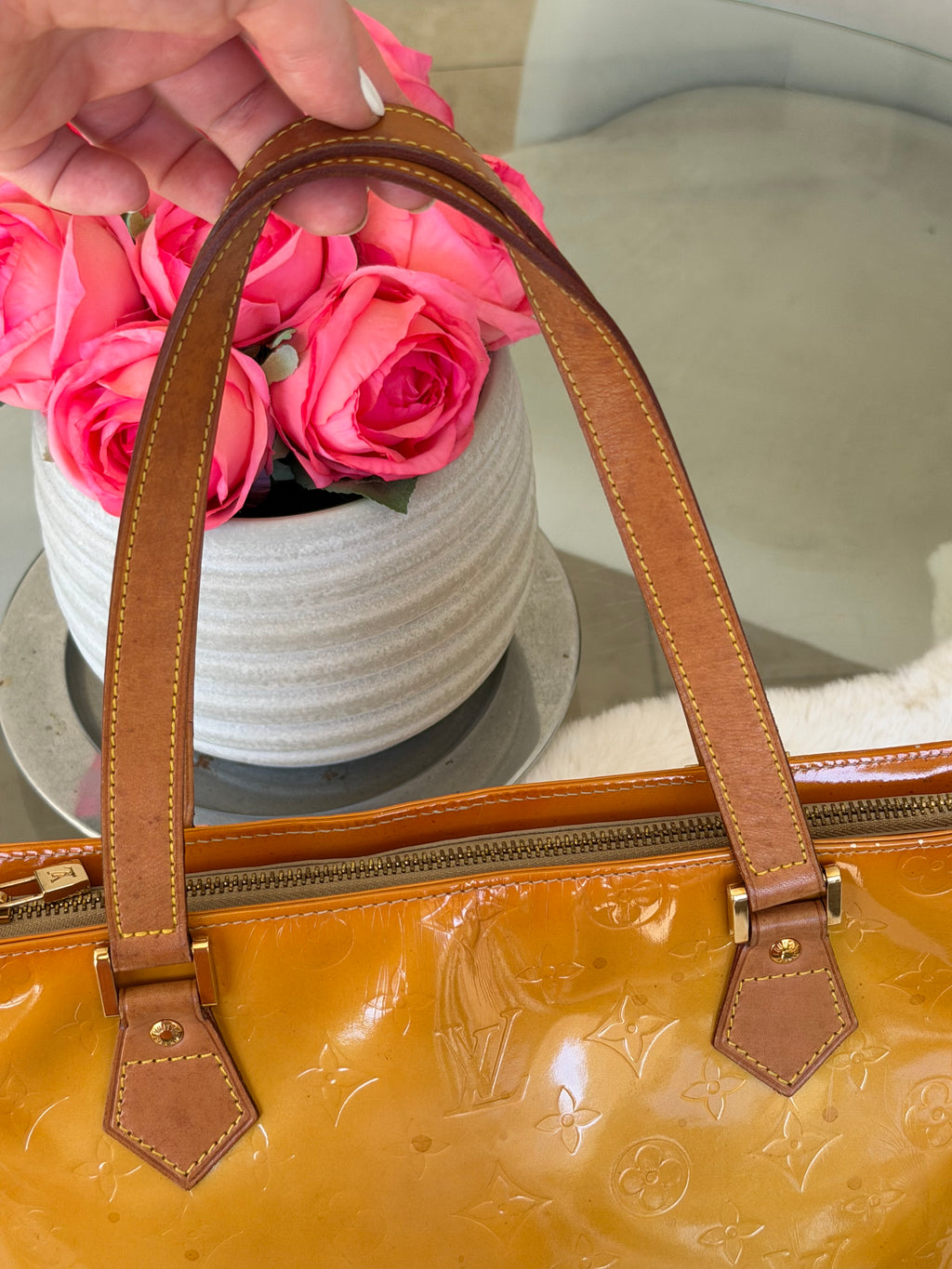 Louis Vuitton Houston in Yellow Vernis Leather