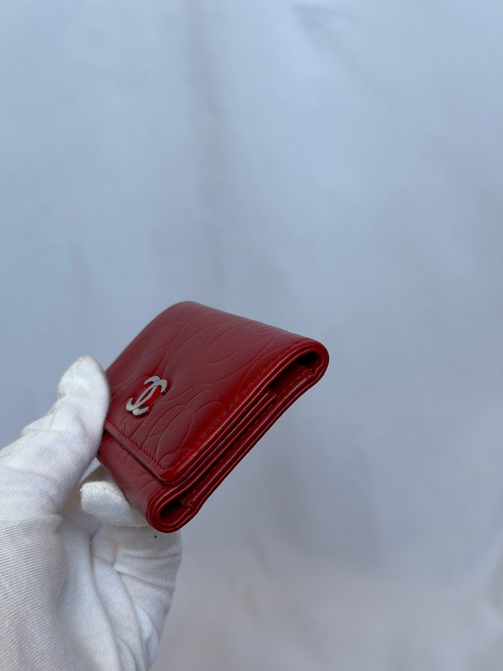 Chanel Red and Silver 6 Key Holder Wallet