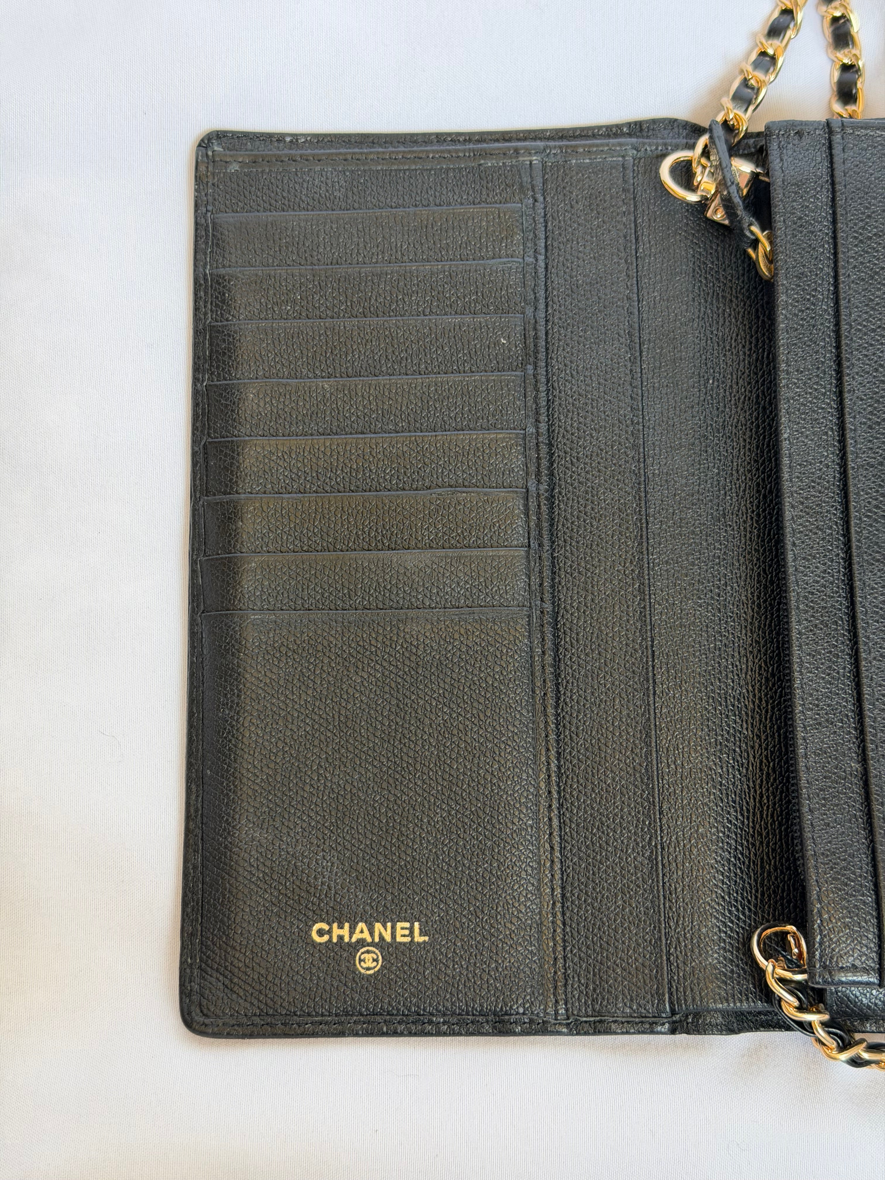 Chanel Wallet on Chain WOC in Black Leather with Gold Logo