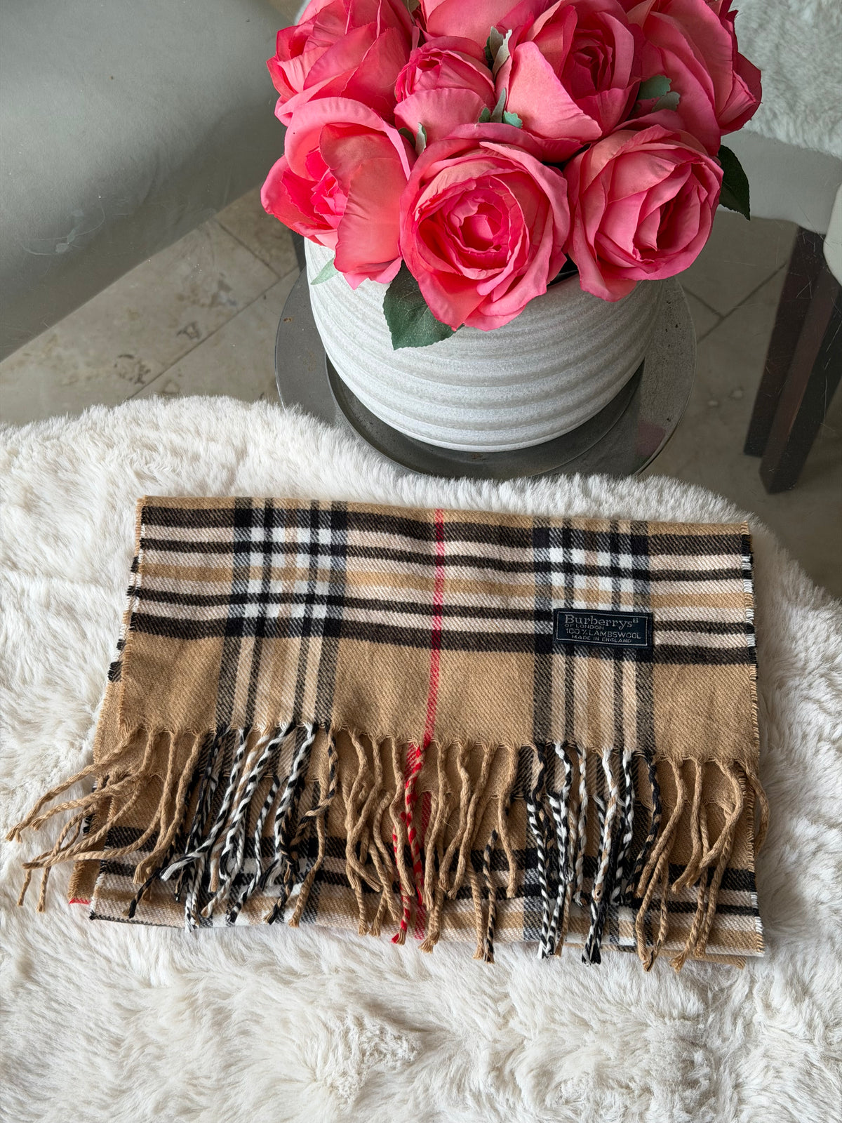 Burberry Classic Lambswool Scarf in Camel Nova Check