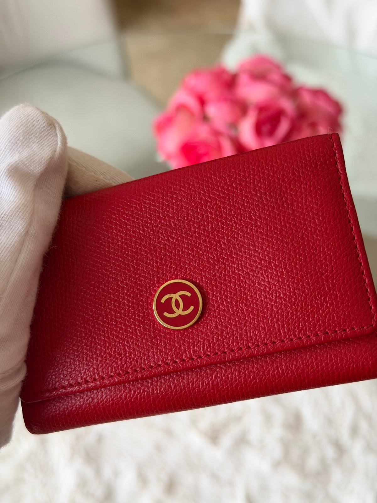 Chanel Red and Gold Leather 6 Key Holder Wallet