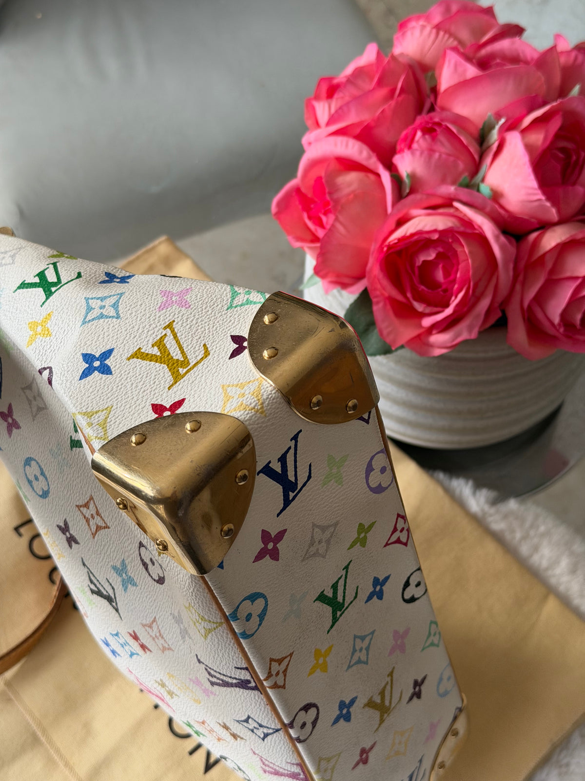 Louis Vuitton X Takashi Murakami Boulonge in White Multicolour Monogram Canvas