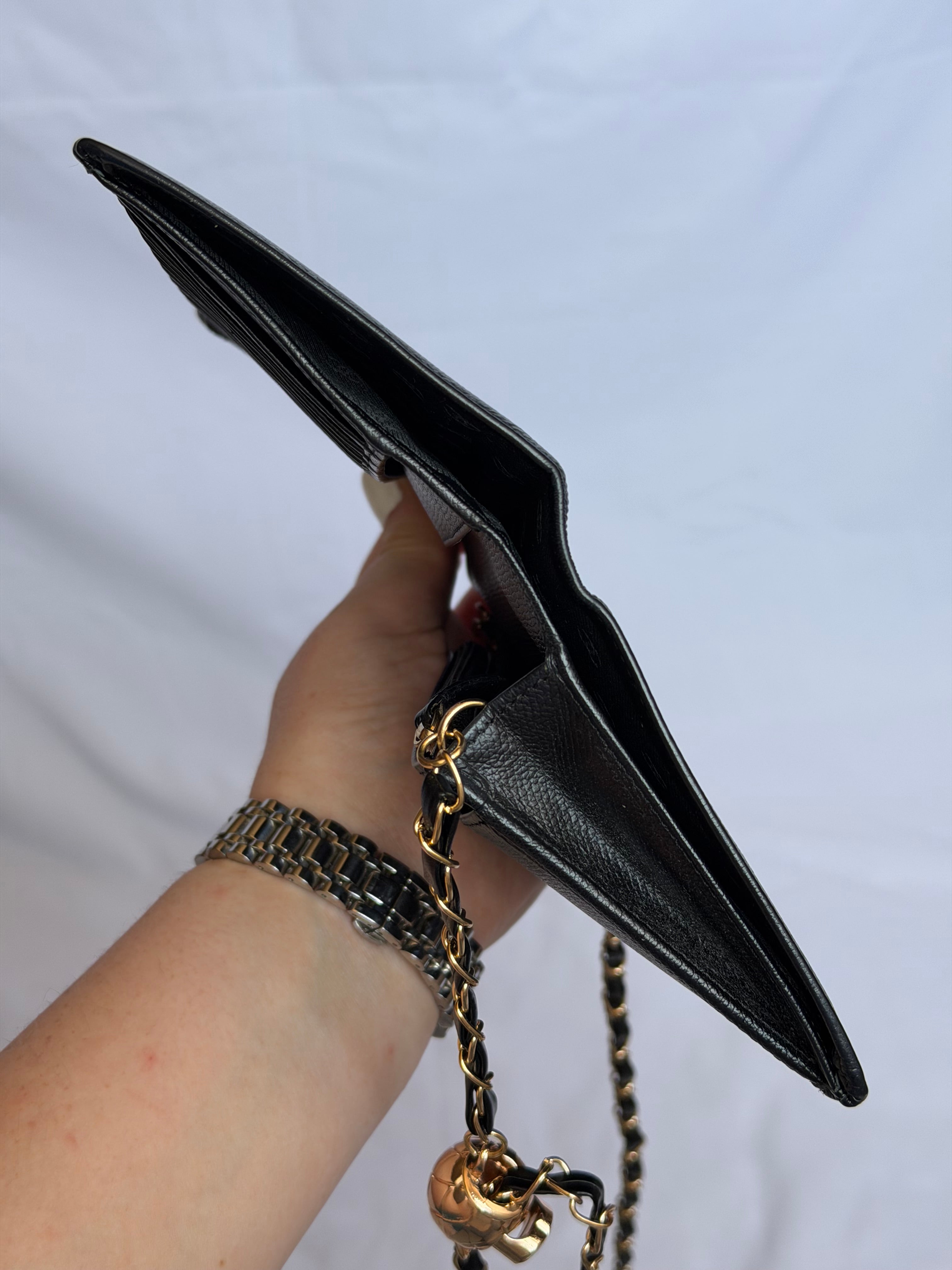 Chanel Wallet on Chain WOC in Black Leather with Gold Logo & Chain