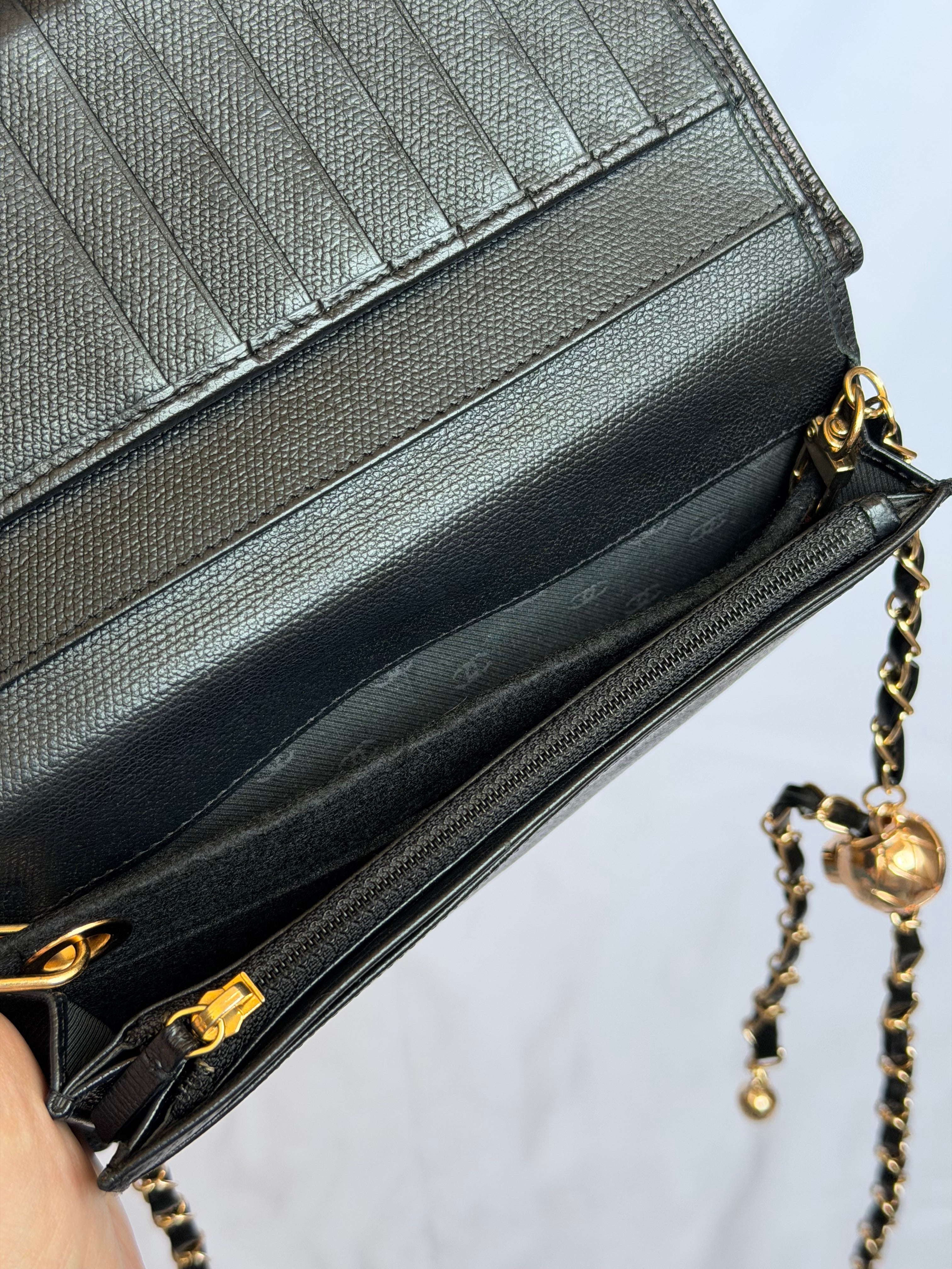 Chanel Wallet on Chain WOC in Black Leather with Gold Logo & Chain