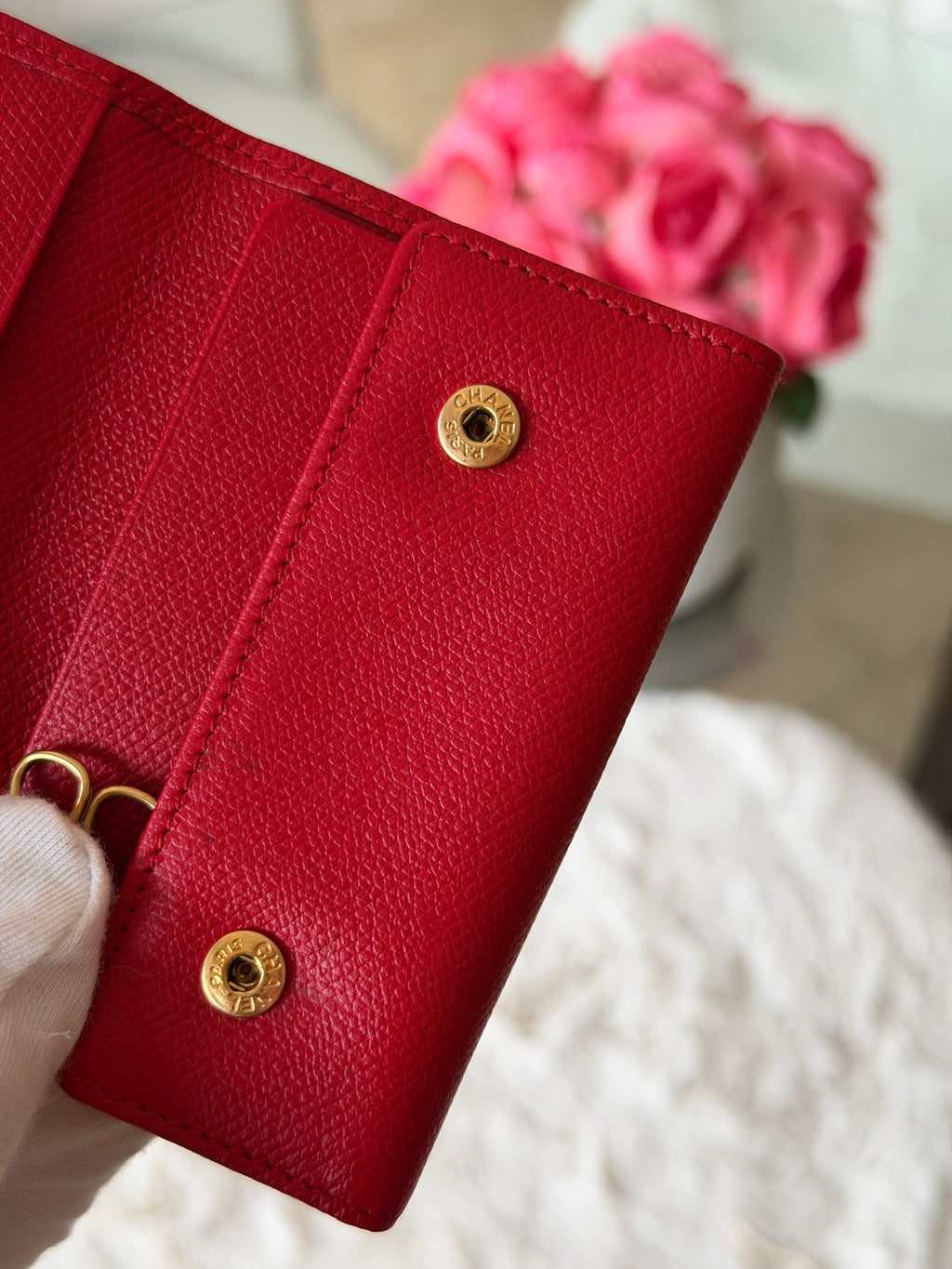 Chanel Red and Gold Leather 6 Key Holder Wallet