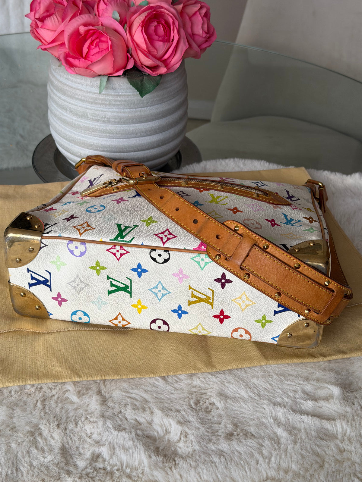 Louis Vuitton X Takashi Murakami Boulonge in White Multicolour Monogram Canvas