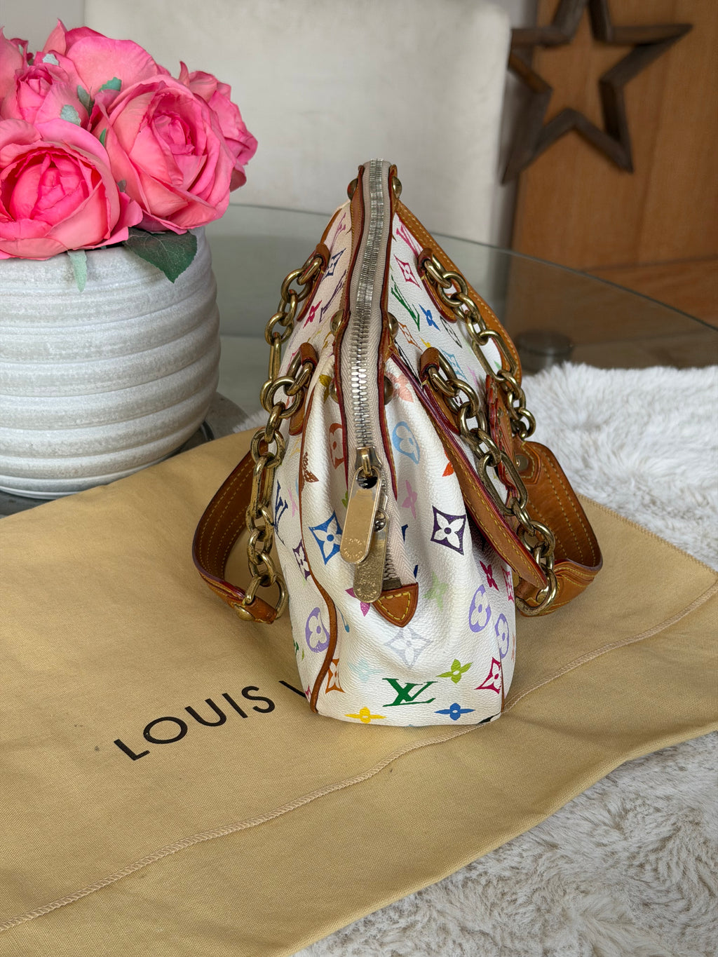 Louis Vuitton X Takashi Murakami Gracie MM in White Multicolour Monogram Canvas
