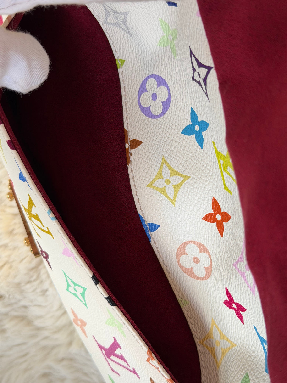 Louis Vuitton X Takashi Murakami Gracie MM in White Multicolour Monogram Canvas